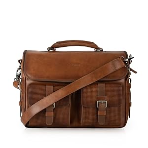 VELEZ Tan Full Grain Leather Messenger Bag for Men - 15 Laptop Briefcase - Mens Vintage Business Crossbody
