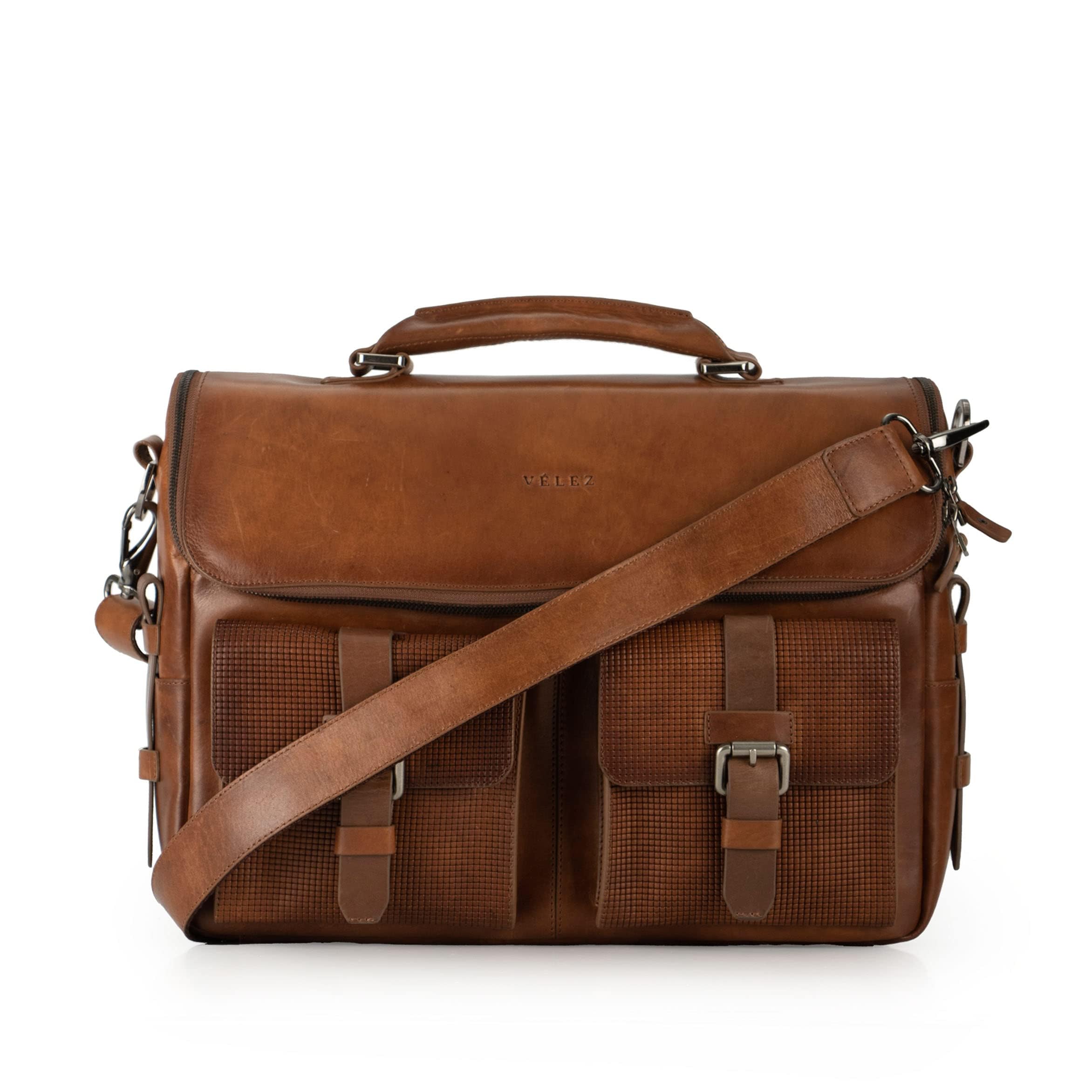 - Tan Full Grain Leather Messenger Bag for Men - 15" Laptop Briefcase - Mens Vintage Business Crossbody Computer Bags