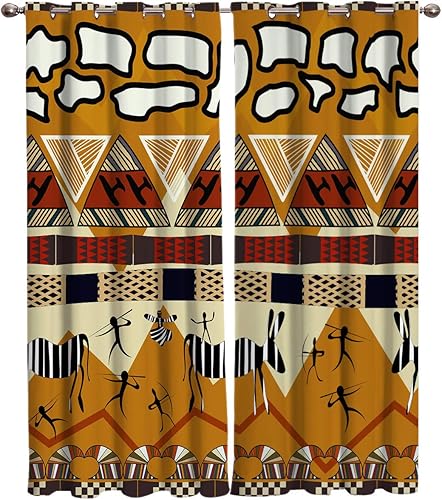 FortuneHouse Blackout Curtains Thermal Insulated Ethnic Solid Pattern Metal Grommet Elegant Room Drapes Window Curtain for Bedroom Living Room 52x63