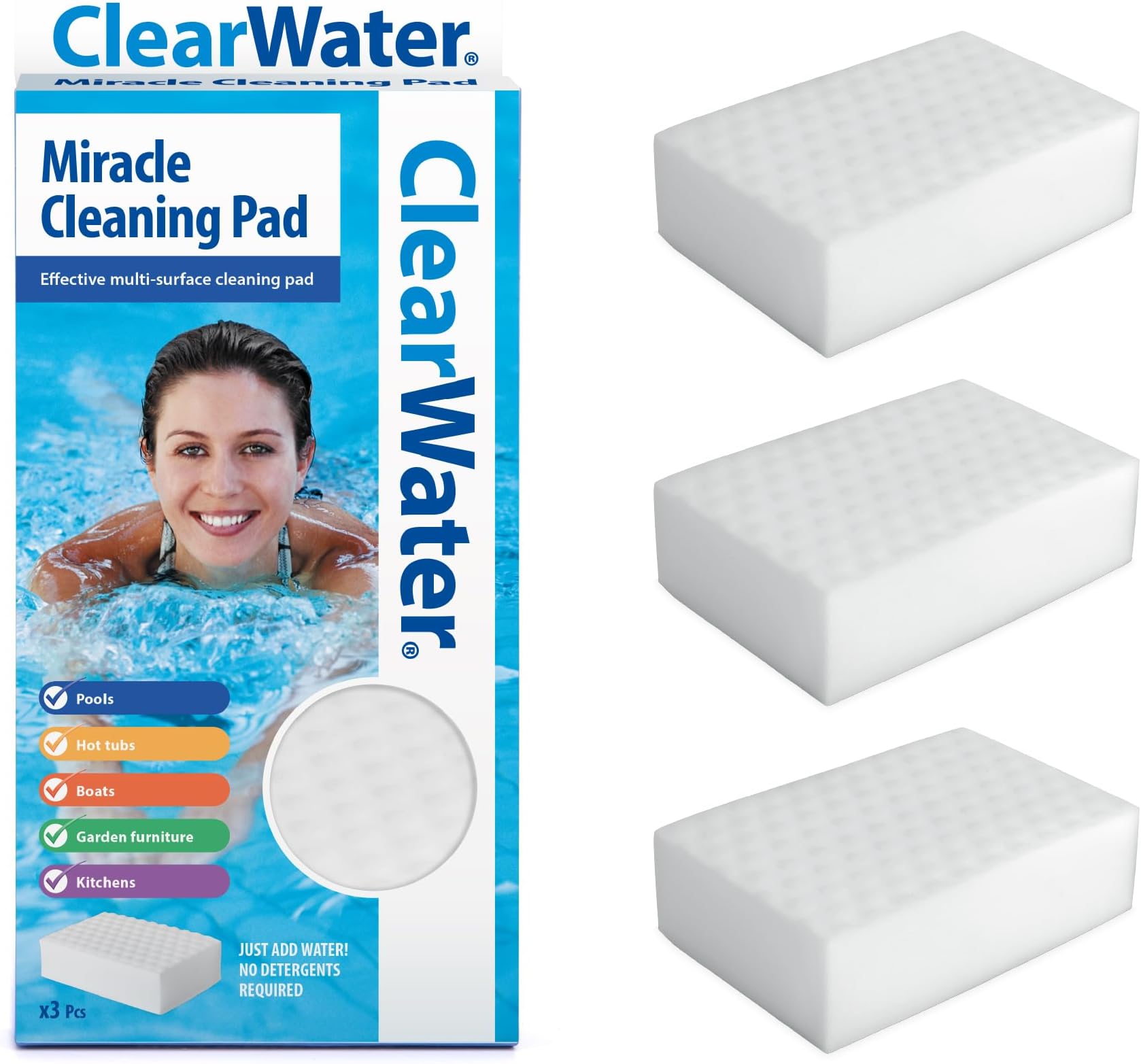 Clearwater Miracle Pad Pool and Spa Cleaning Sponge - Pack of 3, White