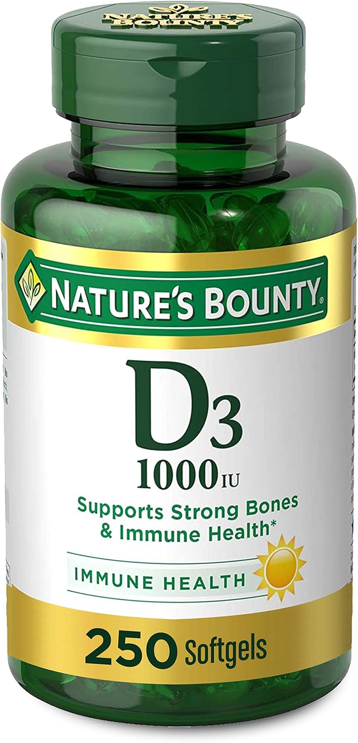 Vitamin D3 by Nature’s Bounty for immune support. Vitamin D3 provides immune support and promotes healthy bones. 1000IU, 250 Softgels : Health & Household