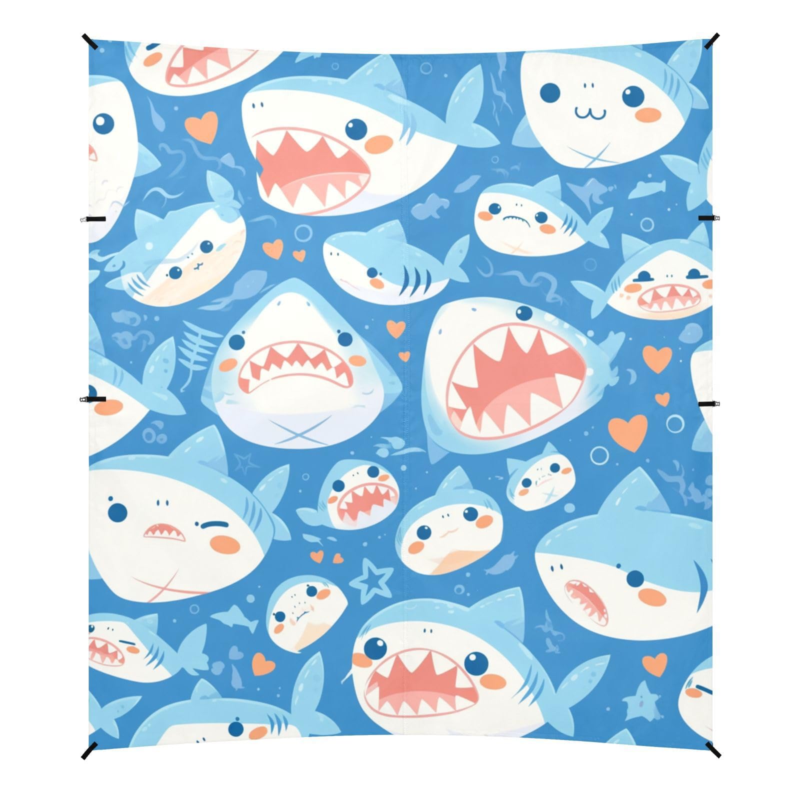 Shark Water Blue Pattern Beach Tent & Canopy UPF50+ Waterproof Large Sun Shelter with Sand Shovel, Sandbags for Camping, Picnics, Backyard & Fishing
