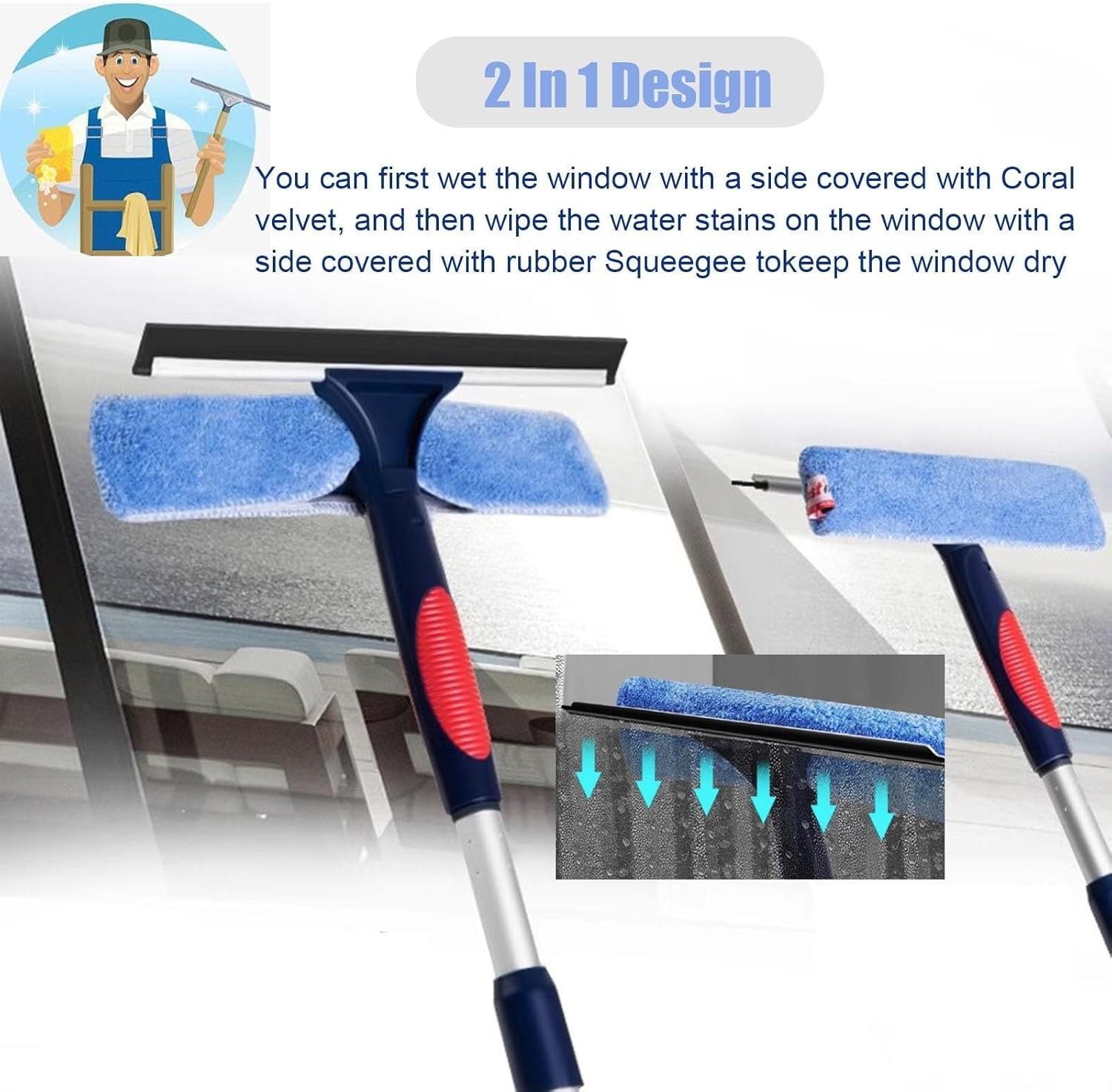 3 ' 10ft 15 20 Feet Window Cleaning Pole for Second Story High Windows, Foldable Extension Glass Squeegee Cleaner Tool Adjustable Outdoor Window Dusting Kit, Professional,L 1.2m/3.9ft/47.2in