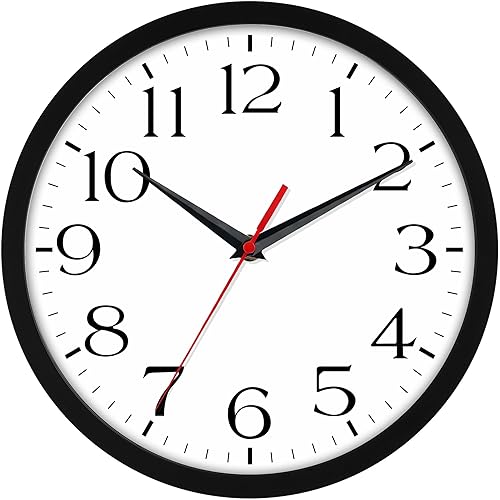 DAXSMY 8 Inch Wall Clock - Battery Operated, Silent Non-Ticking Analog Sweep Movement - Easy to Read Numbers for Home, Office, Kitchen, Classroom (Black)