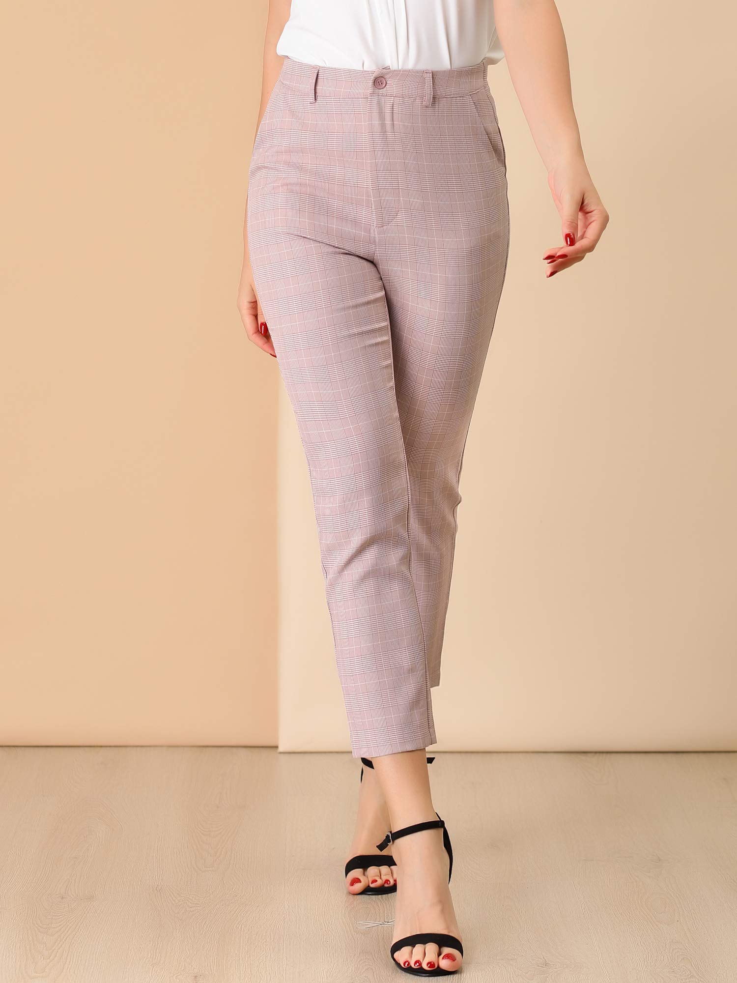 Allegra K Straight - Casual Mujer | Casual de negocios, cintura elástica, patrón/sólido, estilo cigarrillo, pantalones capri