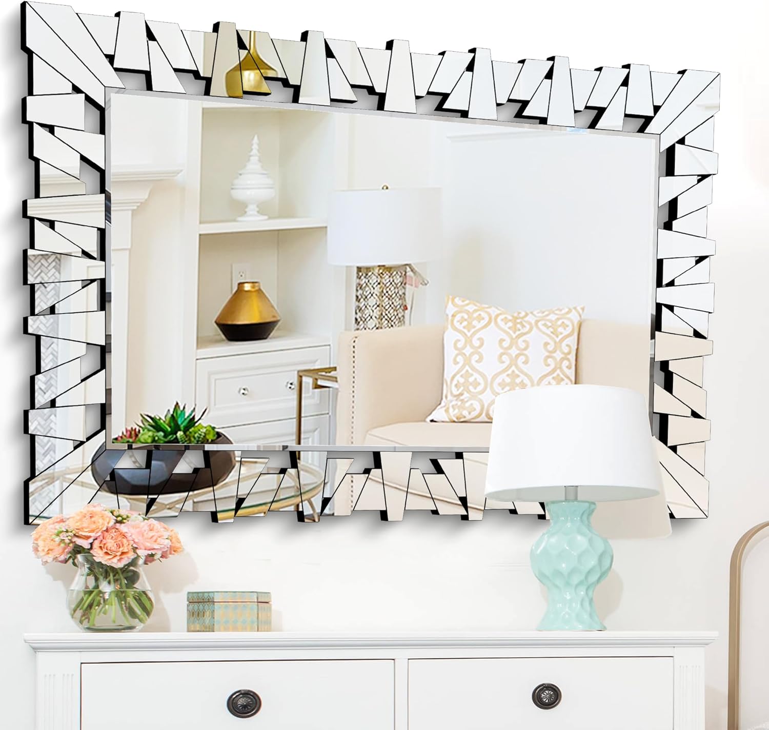 Decorative Mirror for Living Room Decor, 36" x 24" Rectangular Large Wall Mirror with Glass Beveled Edge, Modern Horizontal/Vertical Hanging Decorations 36"L x 24"W