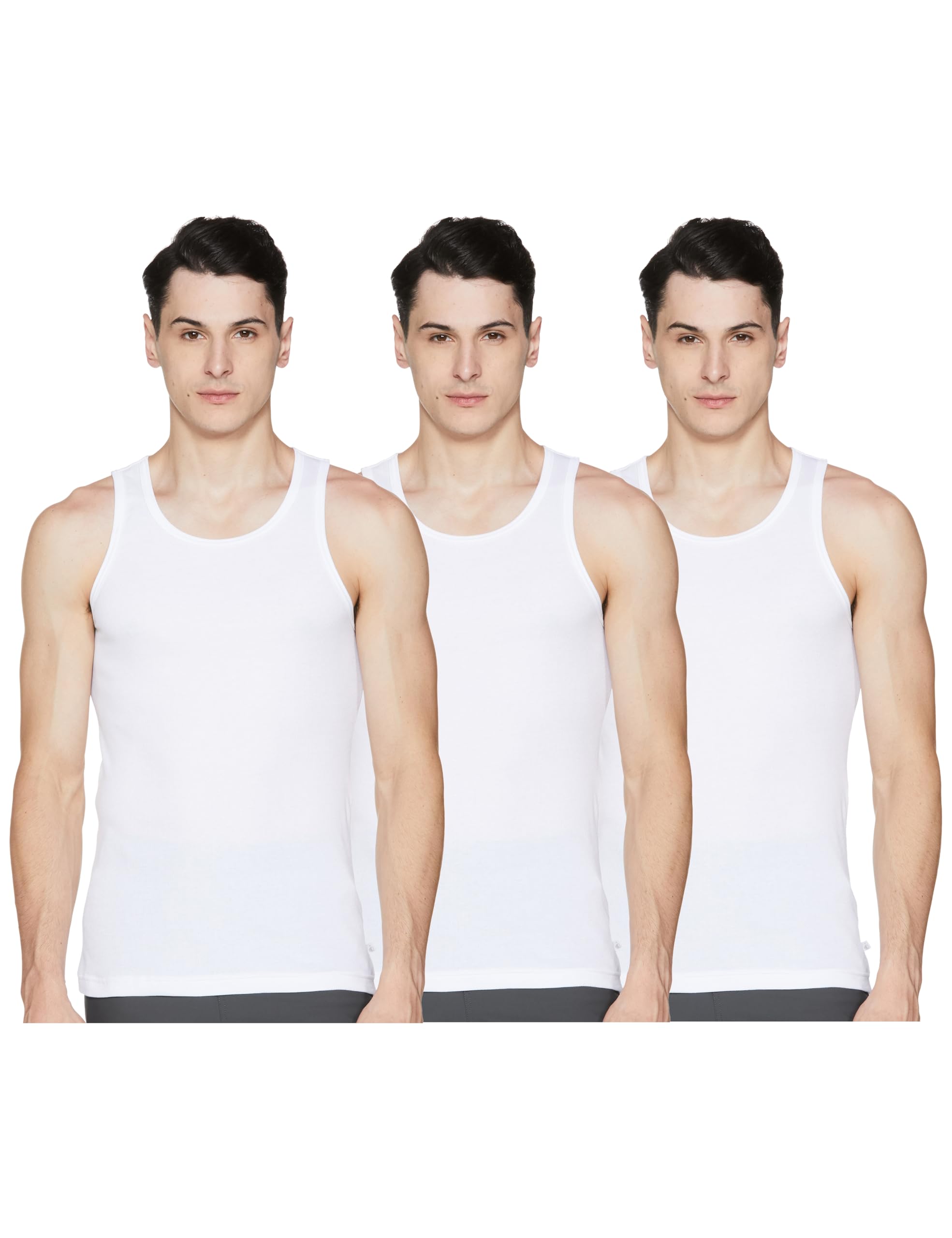 8823 Men's Super Combed Cotton Rib Round Neck Sleeveless Vest with Stay Fresh Properties (Pack of 3)