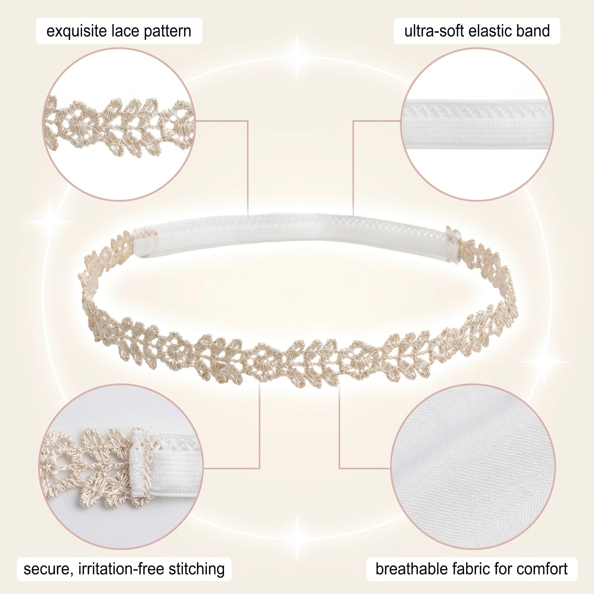 Cerchietto Neonata Pizzo, Fascia Elastica Per Neonata, Accessorio Capelli Per Battesimo
