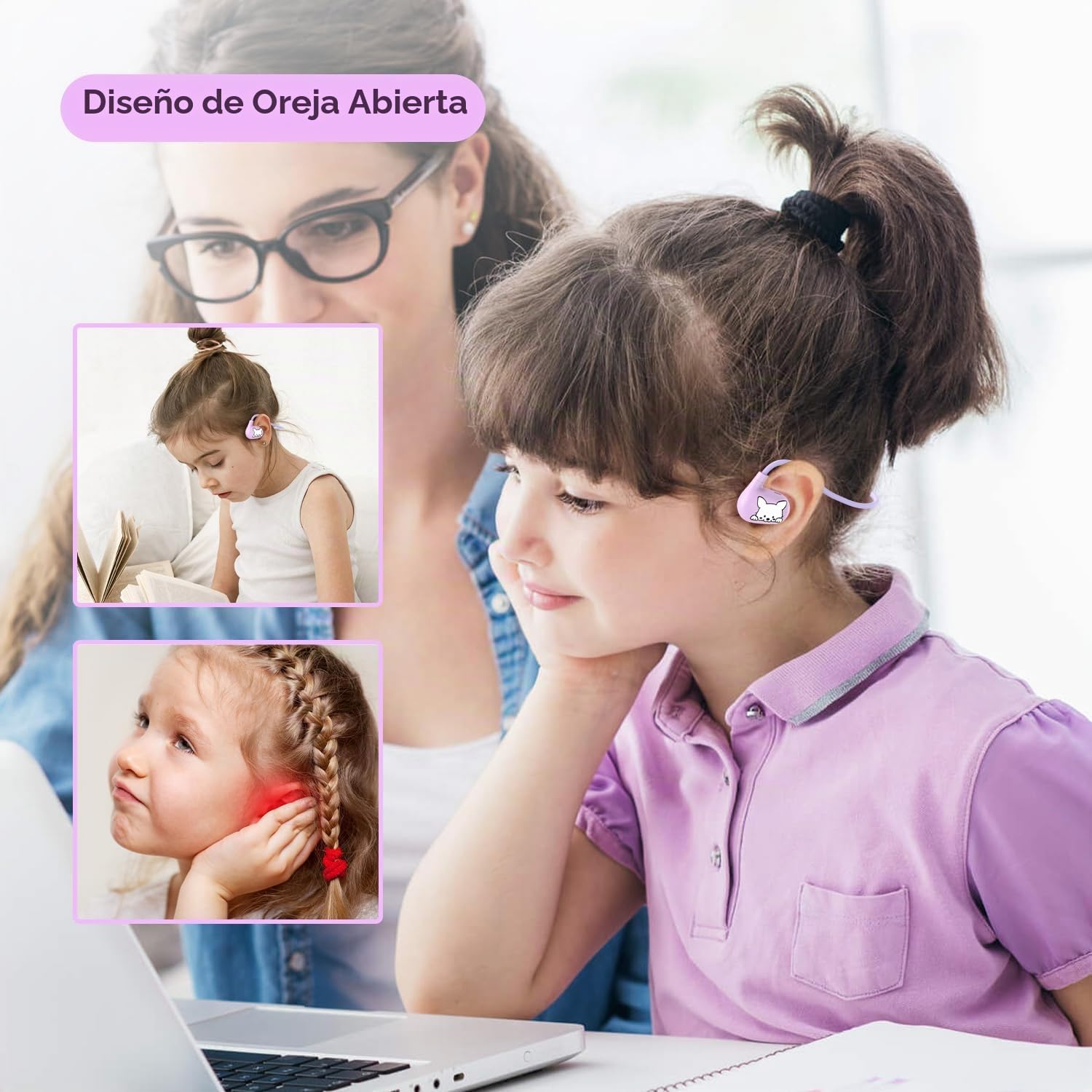 Auriculares para niños, LK15 Auriculares Bluetooth de oreja abierta con conducción de aire, ultraligeros, limitación de volumen de 85 dB, auriculares inalámbricos para niños, adolescentes, niños
