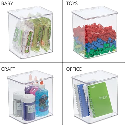 Miniatura 7 de mDesign Caja apilable de plástico con tapa con bisagras, para cocina, despensa, armario, neveracongelador, caja organizadora profunda para