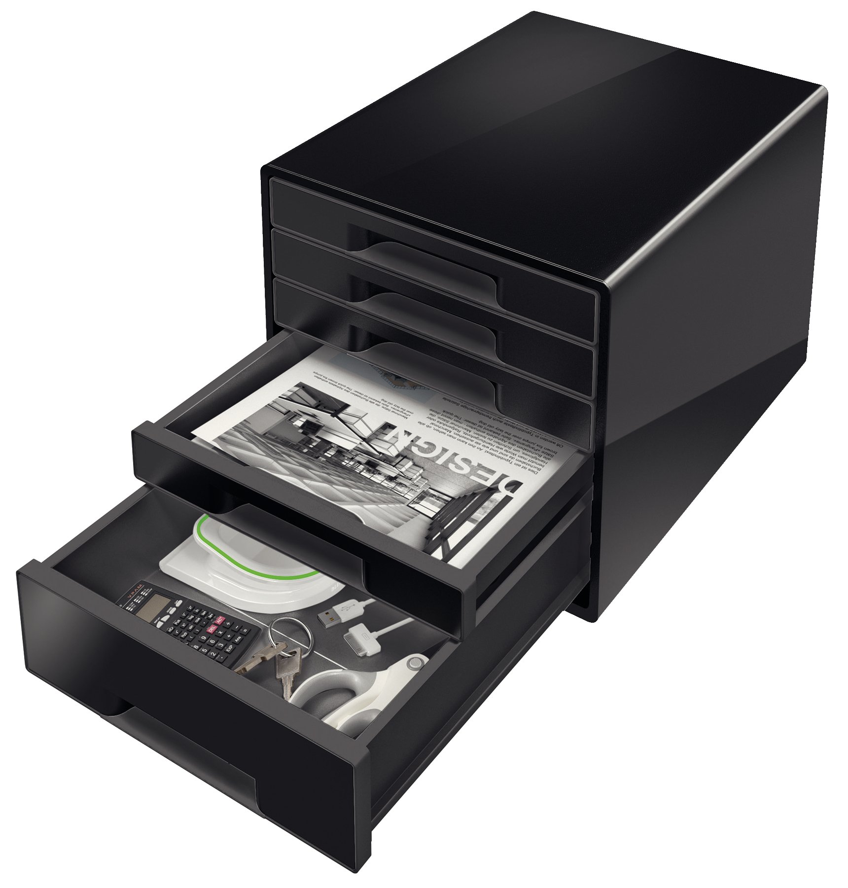 Leitz Cube 5 Drawer Desk Organizer, Black/Grey, Dual Colour Range, 52531095