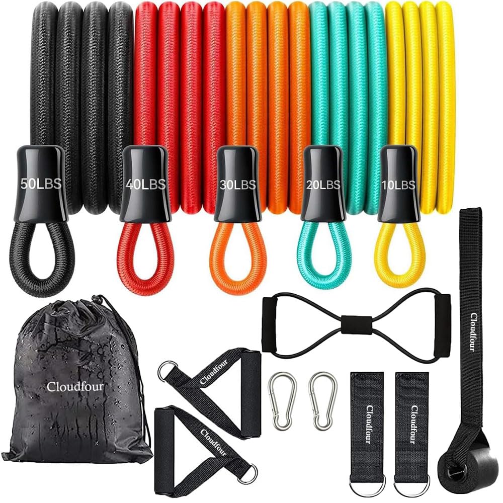CLOUDFOUR Resistance Bands 12pcs set, Sports Workout Band, Exercise Band for Men & Women, Fitness Stretch Bands for Strength Training, Physical Therapy, Shape Body, Complete Home Workout Equipment