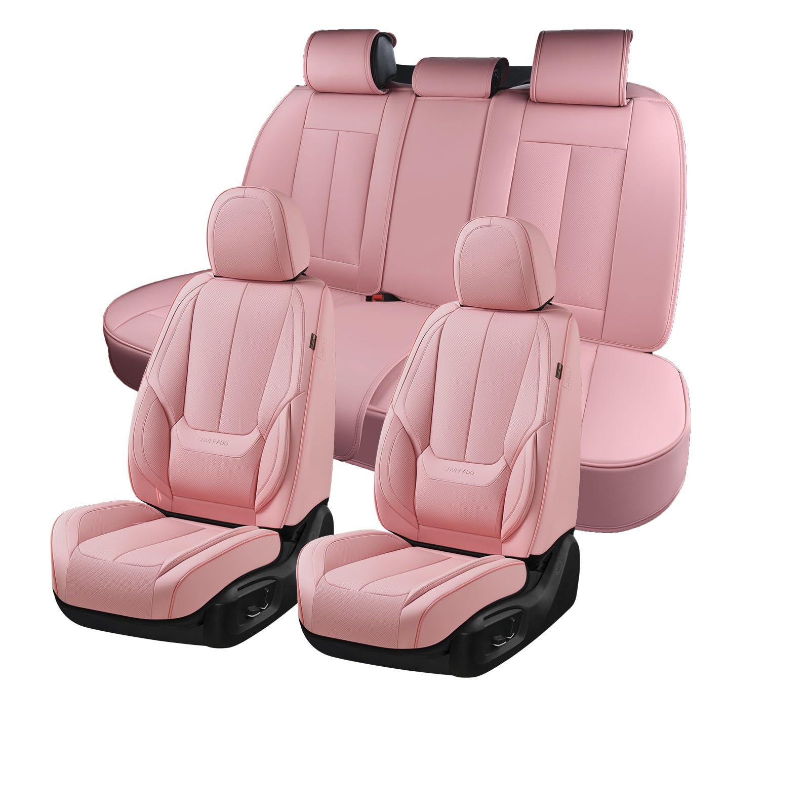Coverado Car Seat Covers Full Set, Seat Covers for Cars,Car Seat Covers Front Seats and Back Car Seat Protector Waterproof, Leather Car Seat Cushion Universal Fit for Most Cars Pink