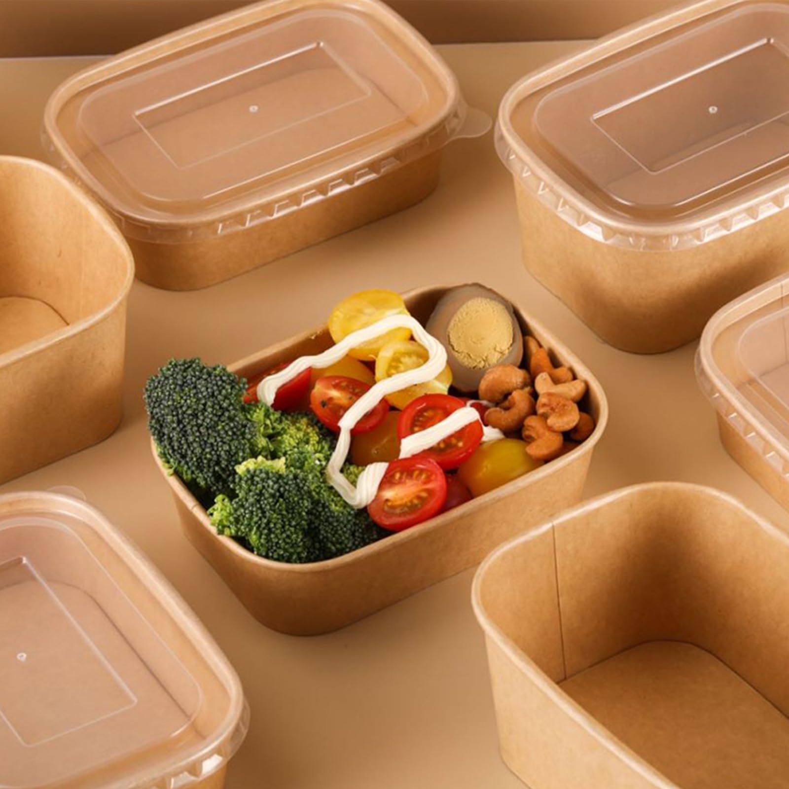 20 Pièces Boîtes à Salade En Papier Kraft 500ml, Boîtes à Emporter Réutilisables Barquette Carton, Imperméables Et Oléofuges Avec Couvercle, pour Plats à Emporter, Salade Fitness Et Voyage