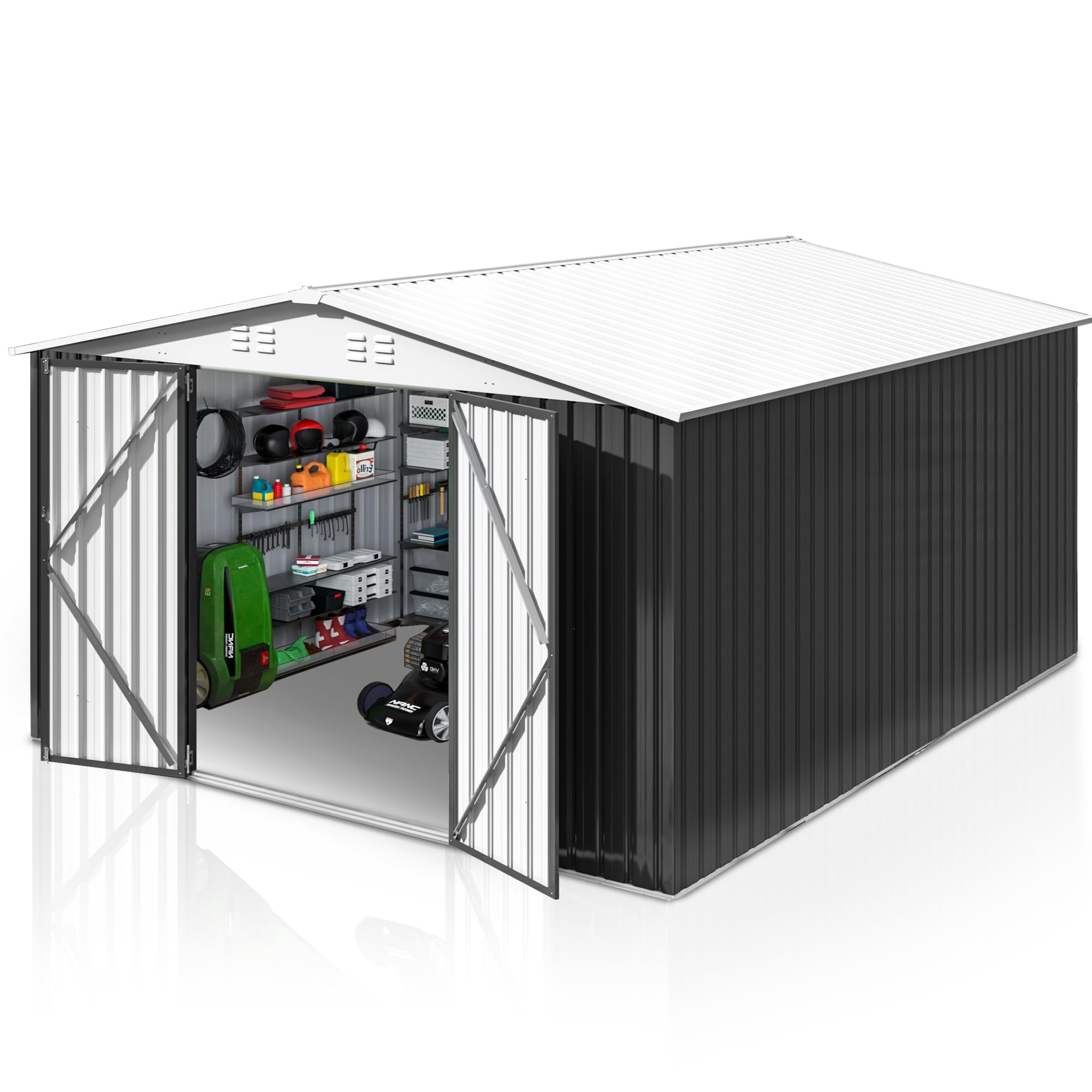 Polar Aurora 12x10 FT Outdoor Metal Storage Shed, Heavy-Duty Galvanized Steel Tool Shed with Lockable Doors, Waterproof Garden Shed for Outside, Backyard, Patio, Lawn, White