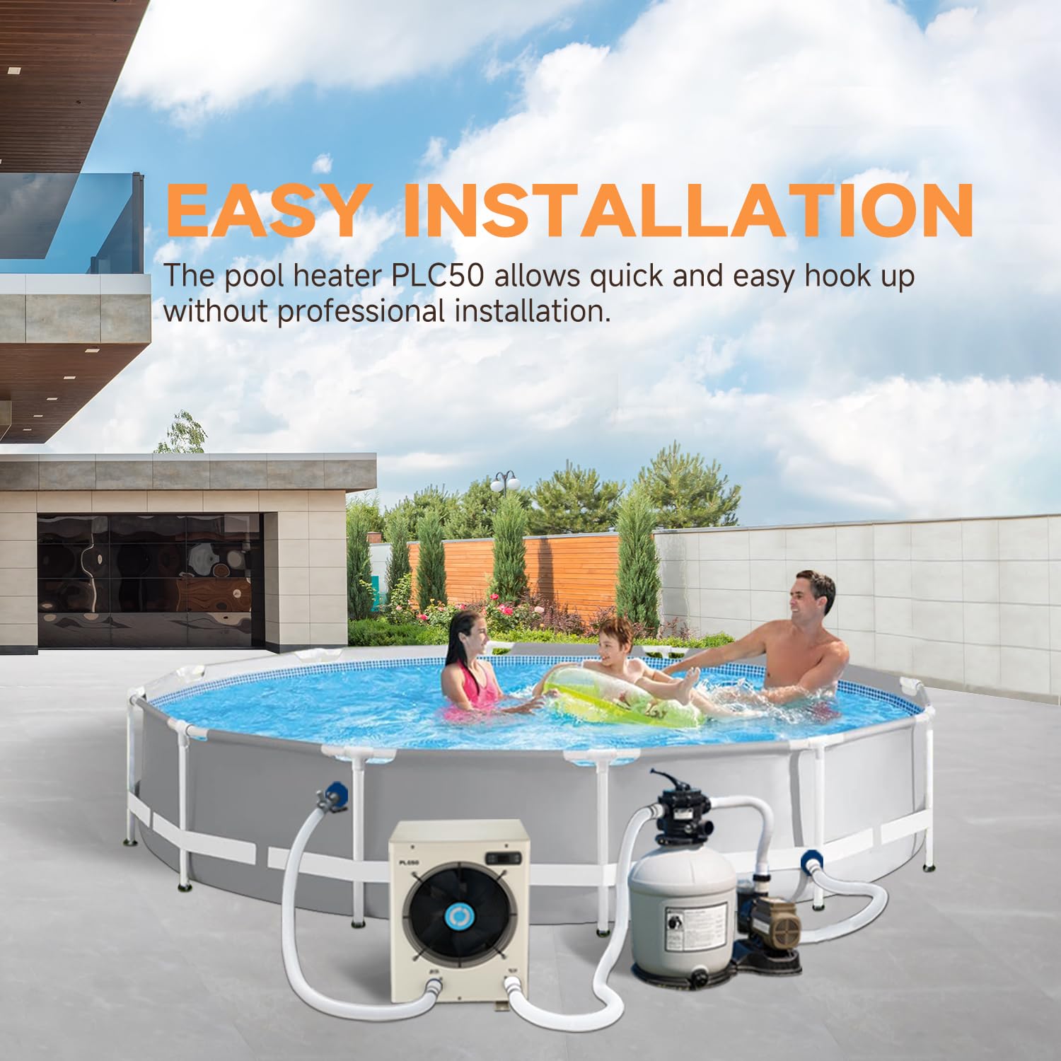 POOLCOMFT Pool Heater for Above Ground Pools Up to 4000 gallons, Max 15826BTU Electric Swimming Pool Heat Pumps, 110V-120V/60Hz, High Efficient, PLC50