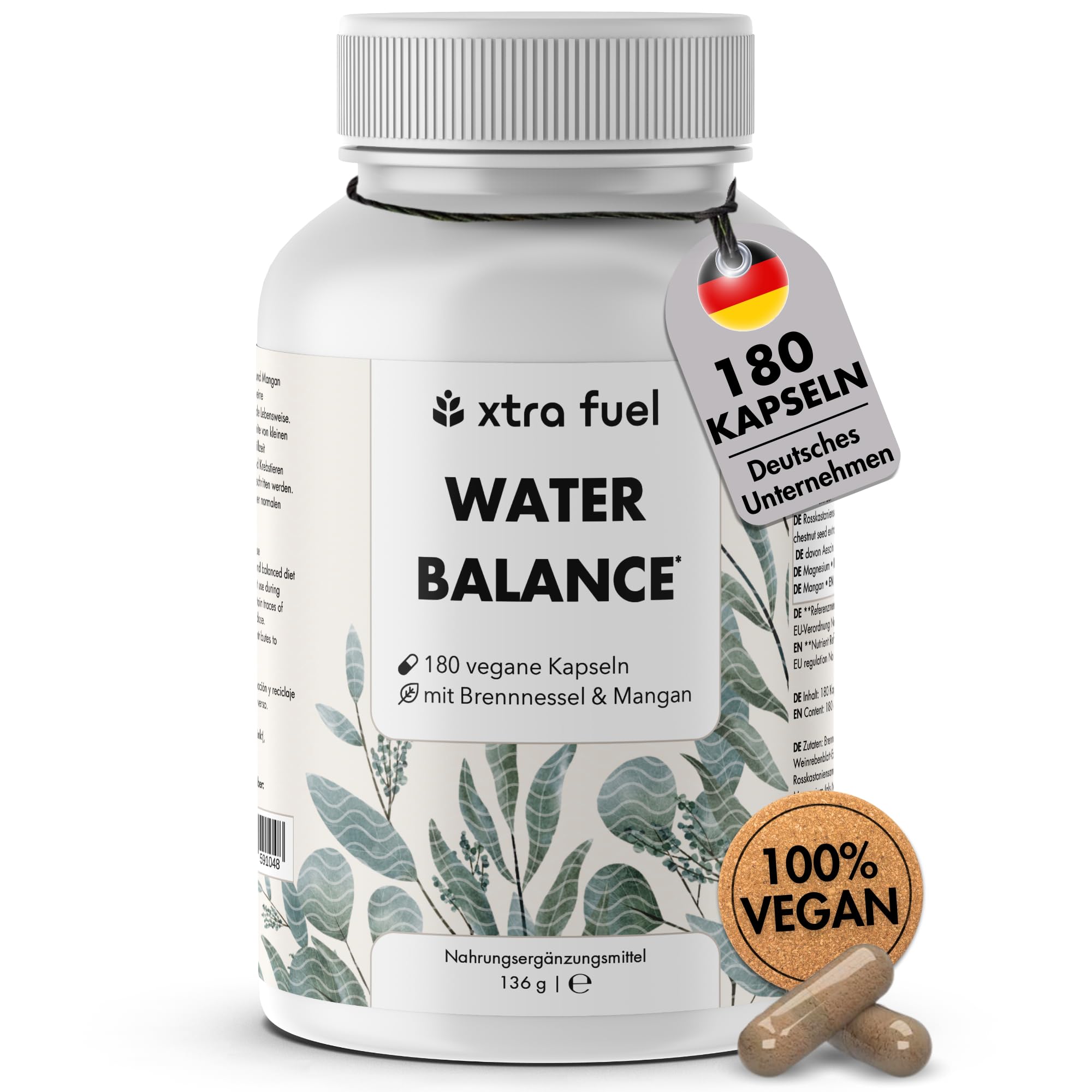 Water Balance Komplex - Vegan Hochdosierung Entwässerungstabletten für Bindegewebsbildung – Brennnessel, Roten Weinreben