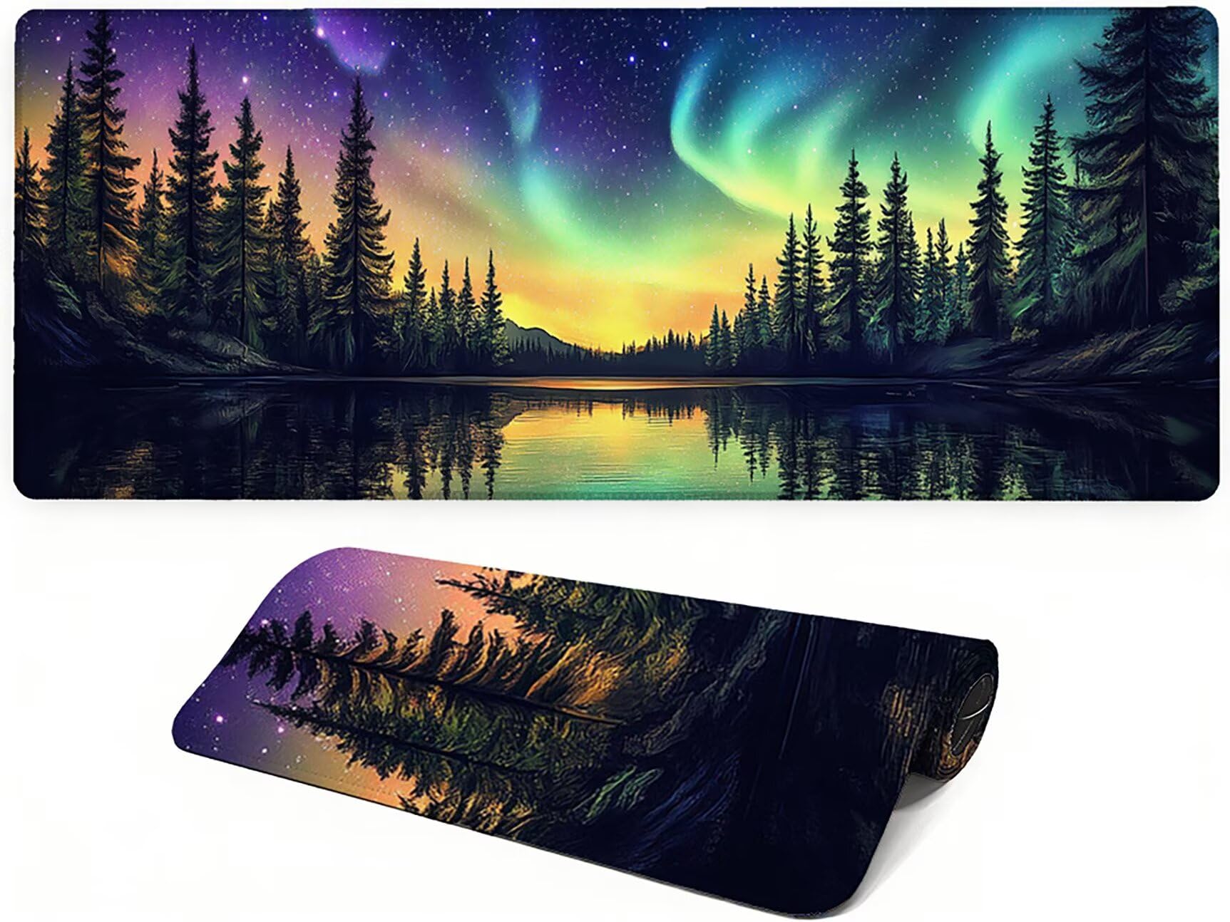 Lejnlnng Podkładka pod mysz do gier XXL, 120 x 60 cm, zorza polarna, wodoodporna podkładka pod mysz XL, krajobraz, antypoślizgowa gumowa podkładka pod mysz z przeszytymi krawędziami, do biura, nauki