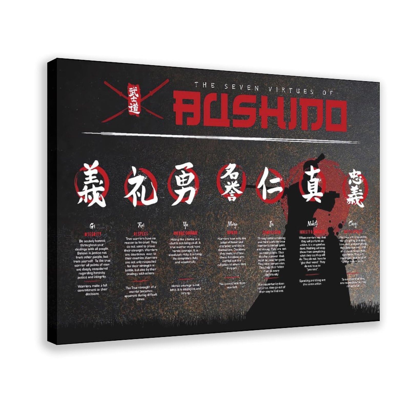Qnvjqkdsi Frame Japan The Seven Virtues Of Bushido Quote (4) Canvas Poster Bedroom Decor Landscape Office Room Decor Gift 20" L X 30" W