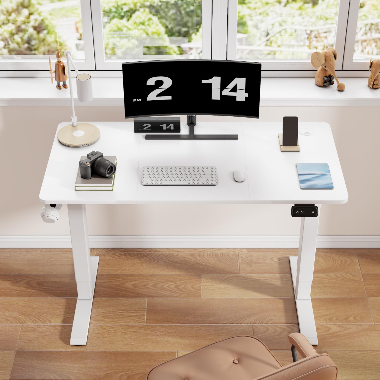 Devoko Escritorio Elevable Eléctrico,Escritorio Regulable en Altura con Gancho, 71-119 cm, 2 Opciones de Memoria Inteligente, Adecuado para Estudiar Trabajar (Blanco, 120x60cm)