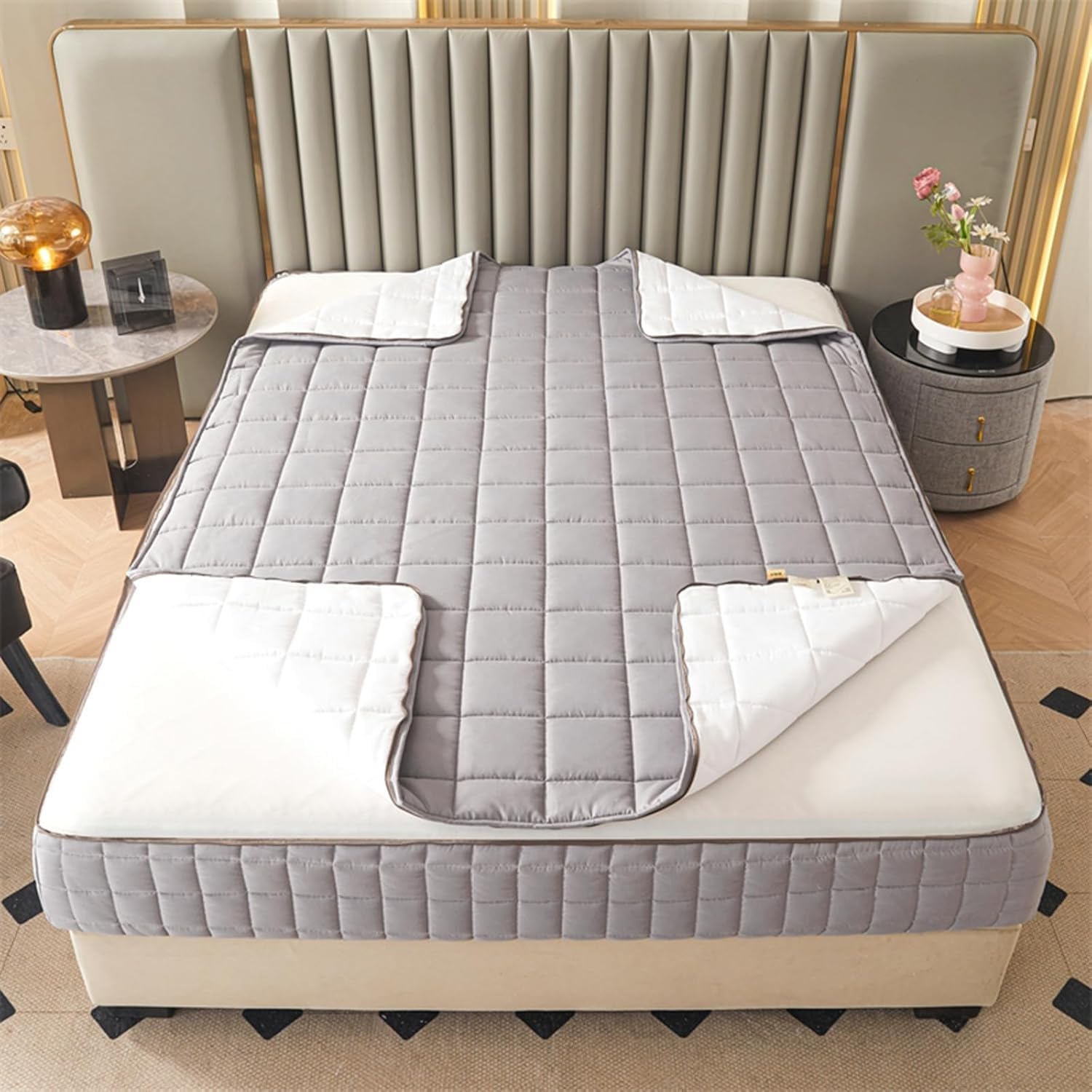 Matratzenbezug 140 x 200/180 x 200/120x200/160x200 aus Mikrofaser mit Reißverschluss, Matratzenschoner All inklusive(Gray,140x200+25cm)