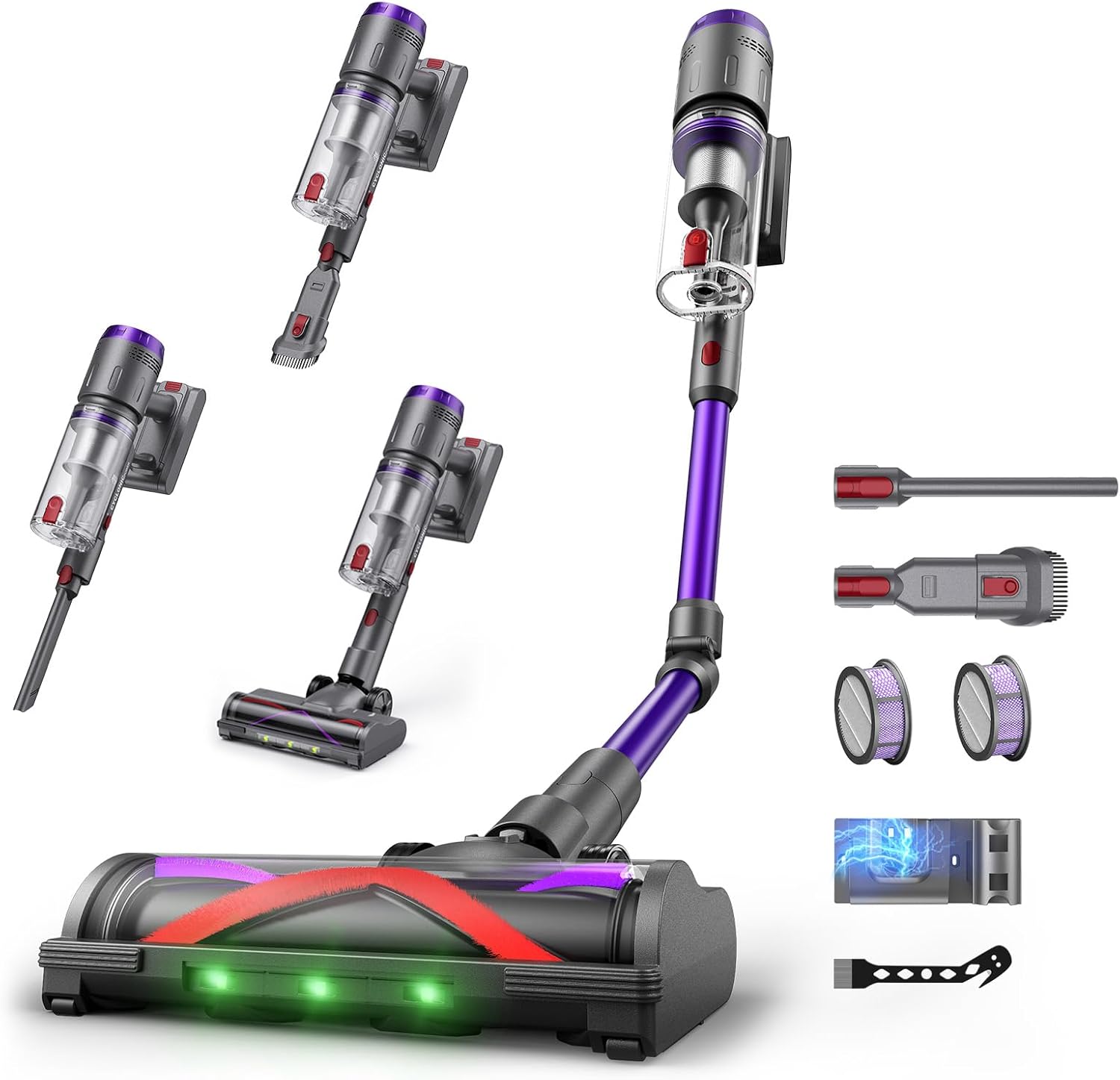 Aspirapolvere Senza Fili, 600W/58000Pa, Scopa Elettrica Senza Fili 75 Min, Aspirapolvere Senza Filo con LED Touchscreen, Autoportante Anti-Avvolgimento per Tappeti/Pavimenti/Peli Animali