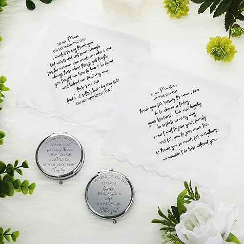 Miniatura 5 de Paquete de 6 regalos para madre de la novia, juego de regalos para madre del novio, incluye 2 hojas, bolsa de cosméticos, 2 espejos de maquillaje, 2