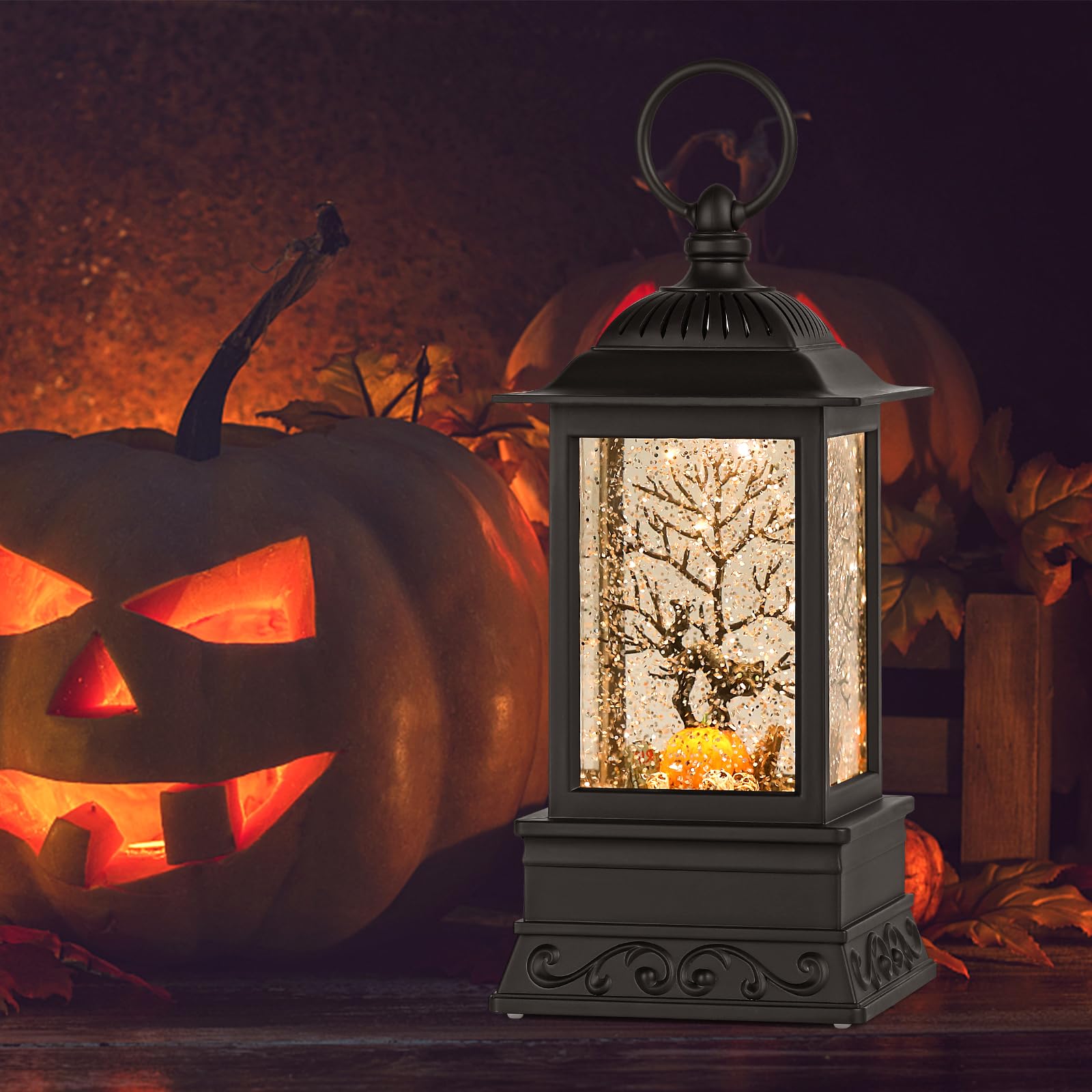 Amazon.co.jp: ハロウィン スノードーム 黒猫ランタン キラキラ