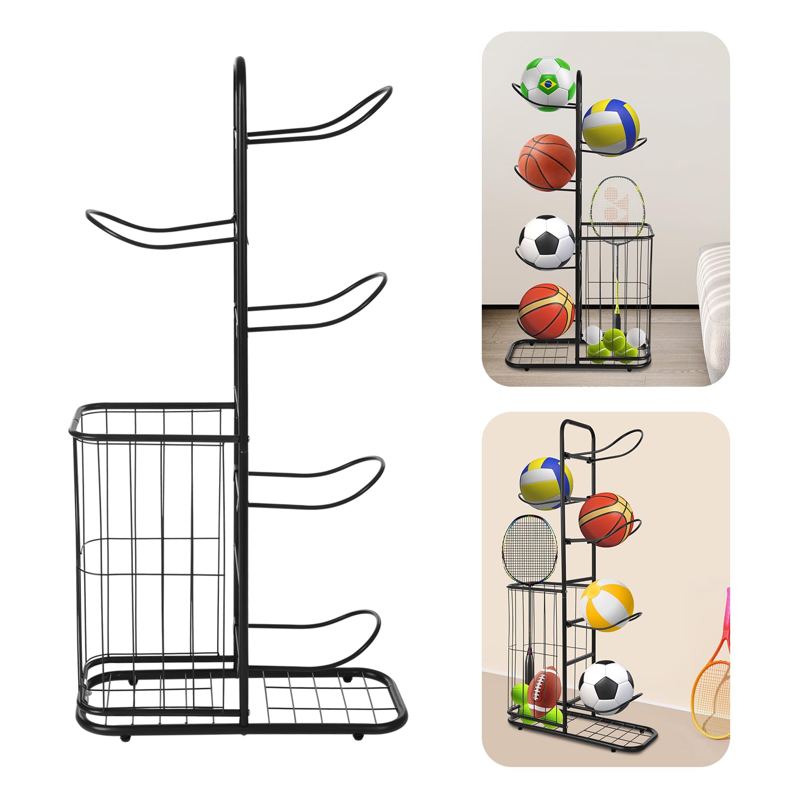 5 Tier Ballständer Ball Aufbewahrungsregal Vertical Ball Rack Halter mit Körben, Garage Ball Aufbewahrung Sports Storage für Volleyball Fußball Basketball