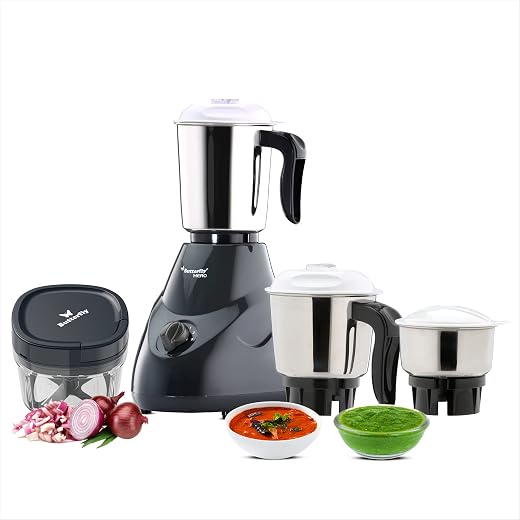 Butterfly Hero Mixer Grinder, 500W, 3 Jars (Grey)