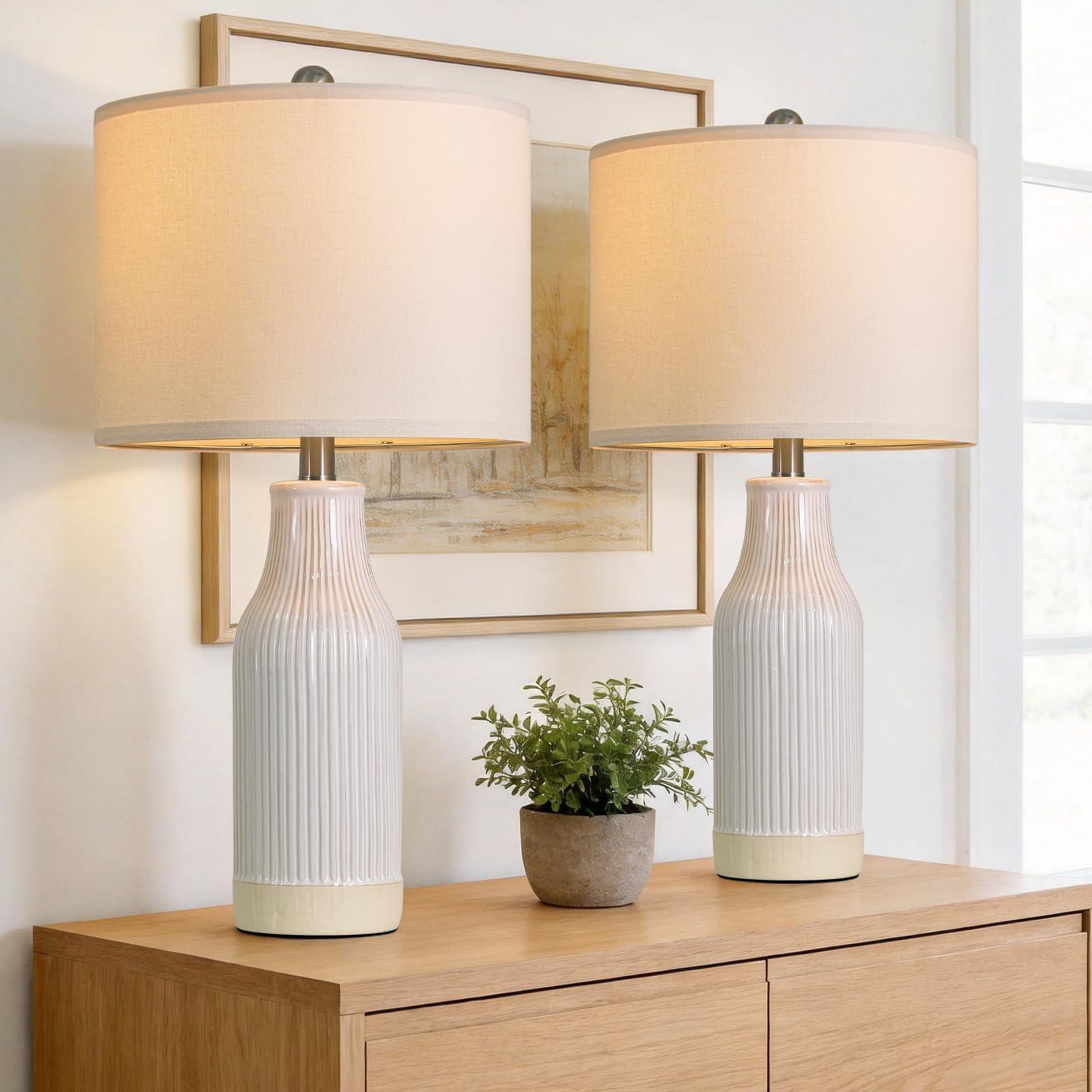 USumkky 23.25" Modern Ceramic Table Lamp Set of 2 for Living Room