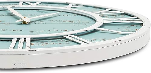 Miniatura 3 de Coastal Shiplap wall clock - 24 pulgadas - Marco de metal blanco - Números romanos - Cocina de playa - Reloj decorativo colorido - Rústico - Ticking