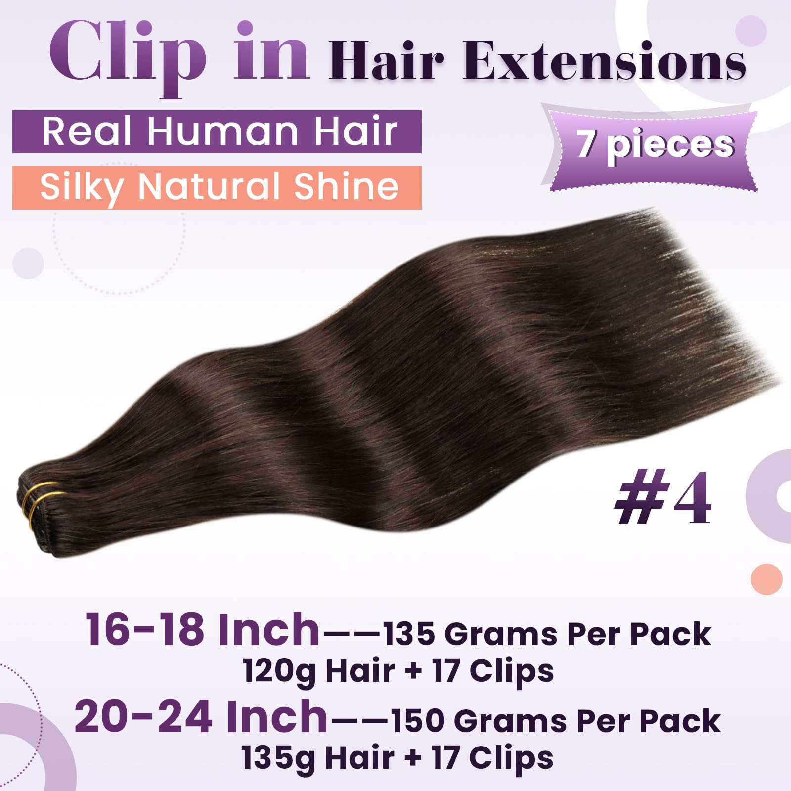 LaaVoo Hair Extensions Clip in Real Human Hair Brown Clip in Hair Extensions Dark Brown Full Head 24 Inch 150g 7pcs Remy Straight Hair Double Weft #4 - Image 2