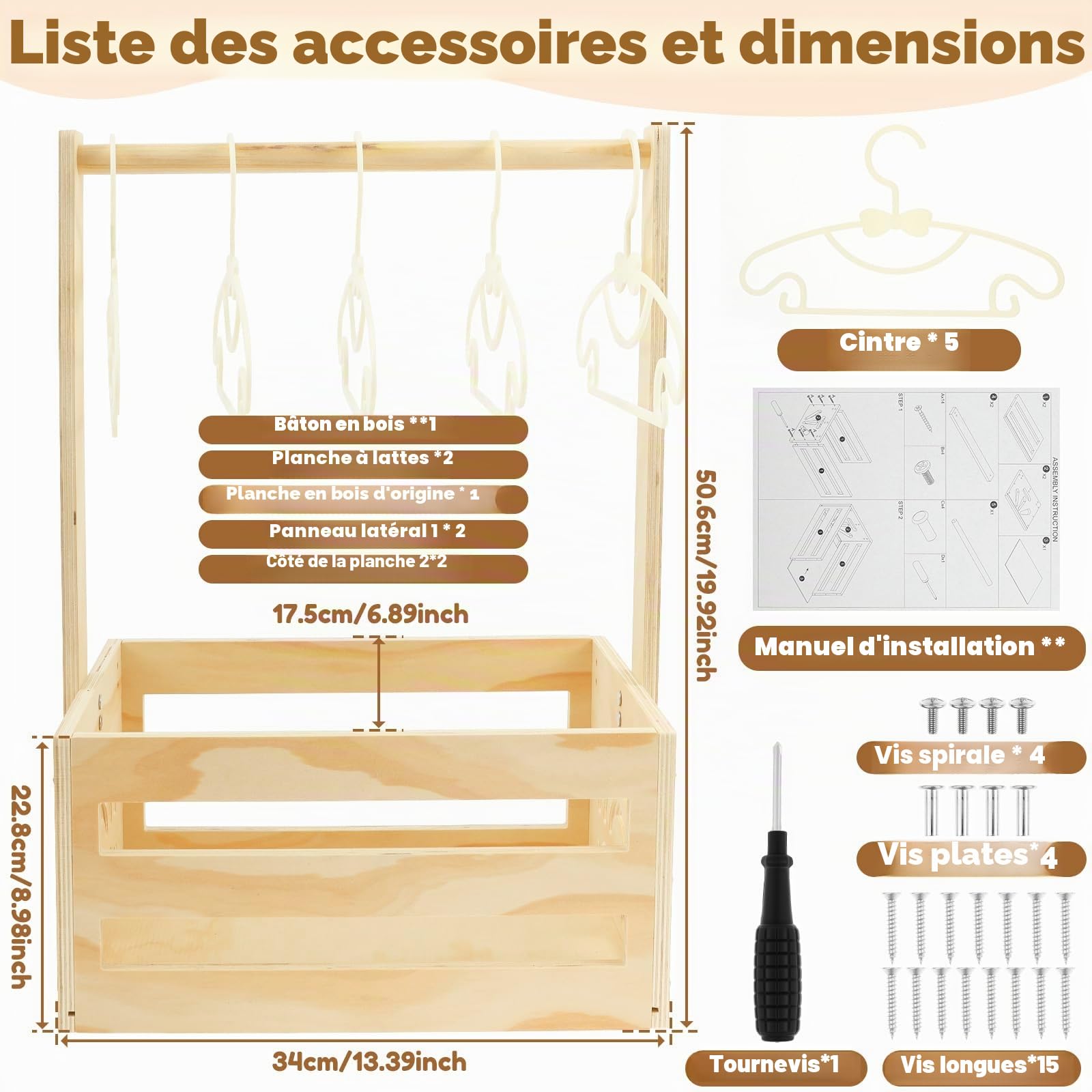 Panier pour bébé fête prénatal avec poignée, armoire en bois, barre, cadeau