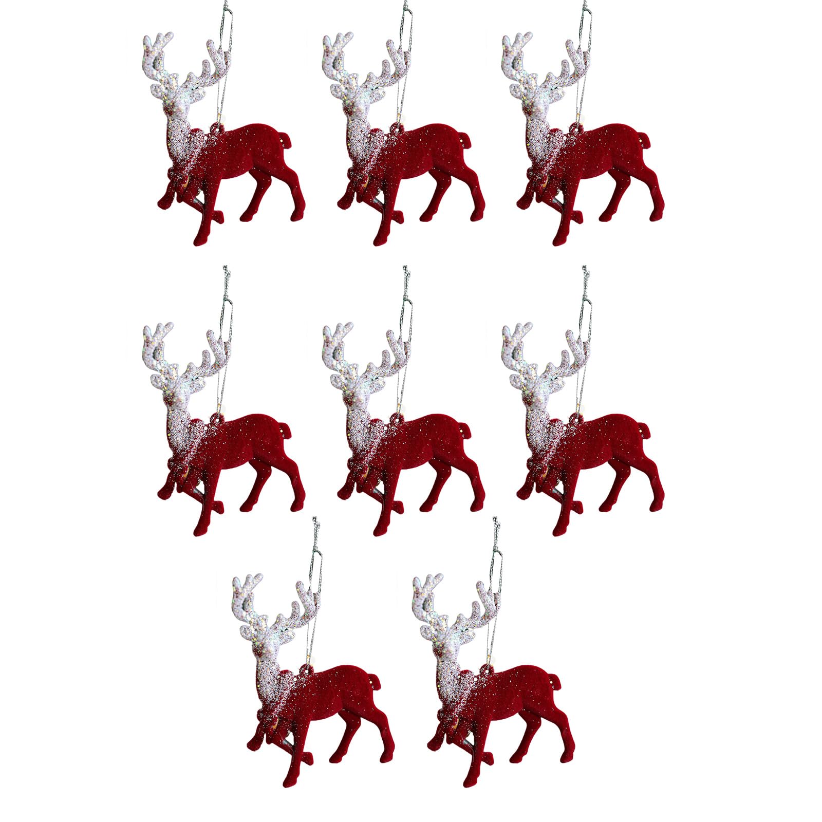 Of 8 Christmas Tree Flocking Ornaments Festive Star Snowflake Reindeers Decors Hanging Star Ornaments Reindeers Christmas Tree Decorations