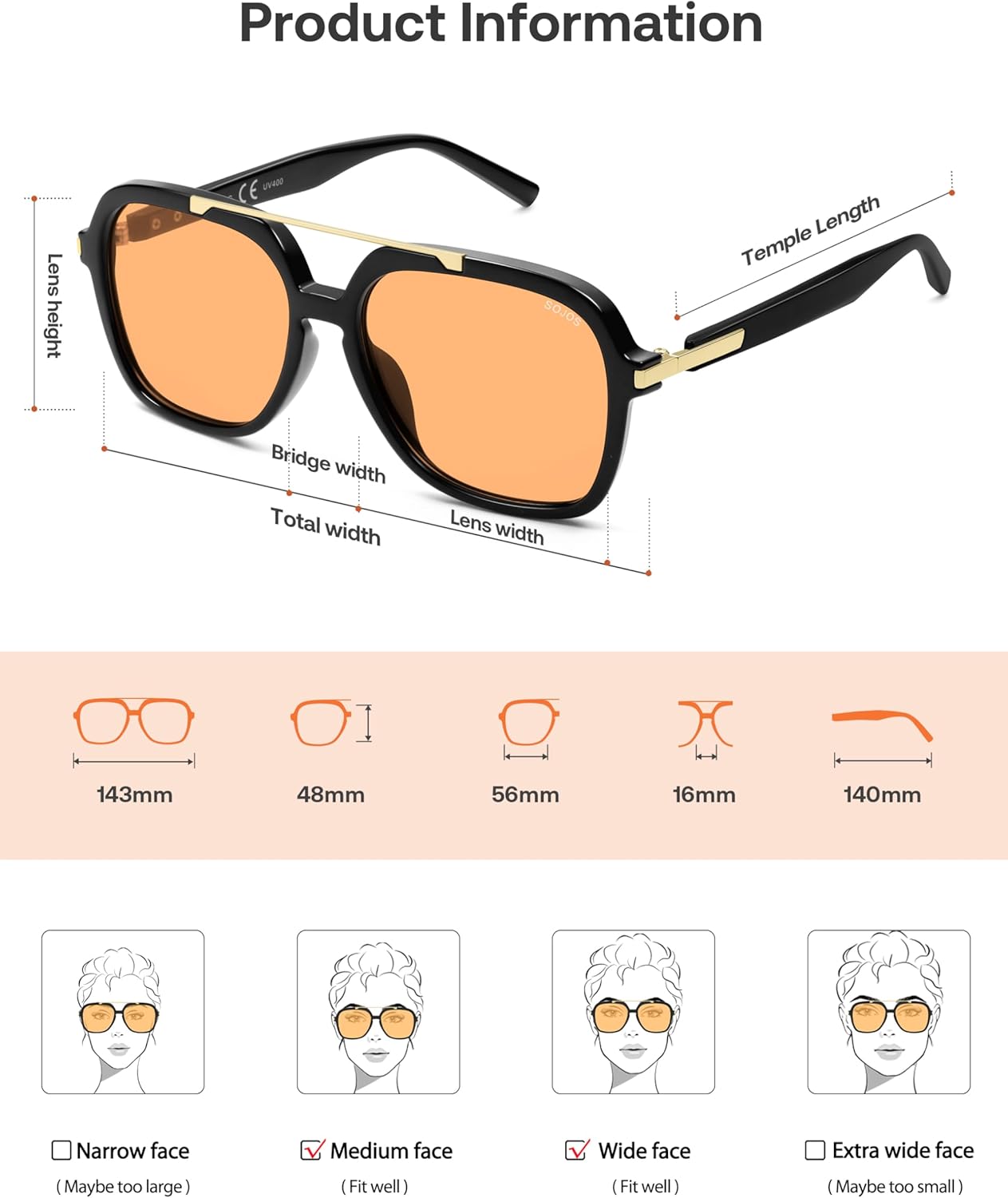 SOJOS Retro Polarized Aviator Sunglasses for Women Men, 70s 80s Trendy Square Aviators Sun Glasses SJ2672 - Image 5