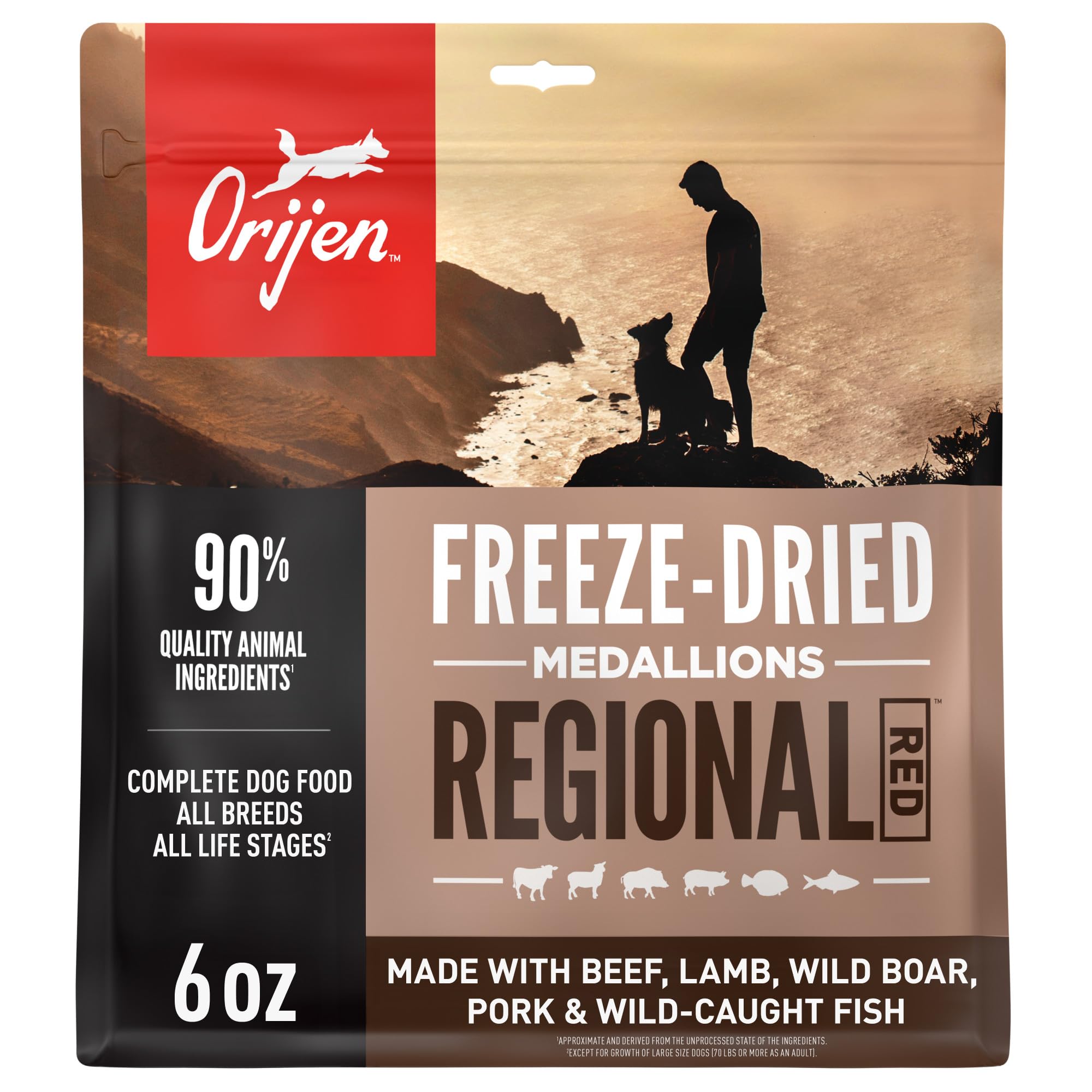 ORIJEN WHOLEPREY Freeze Dried Dog Food &amp; Topper Regional Red 6oz Bag