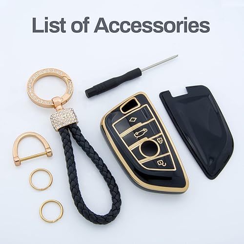 Miniatura 3 de VOMODI Funda para llavero compatible con BMW 1 2 3 4 5 6 7 Series X1 X2 X3 X5 X6 X7 GT 4 botones con llavero brillante, accesorios de coche para