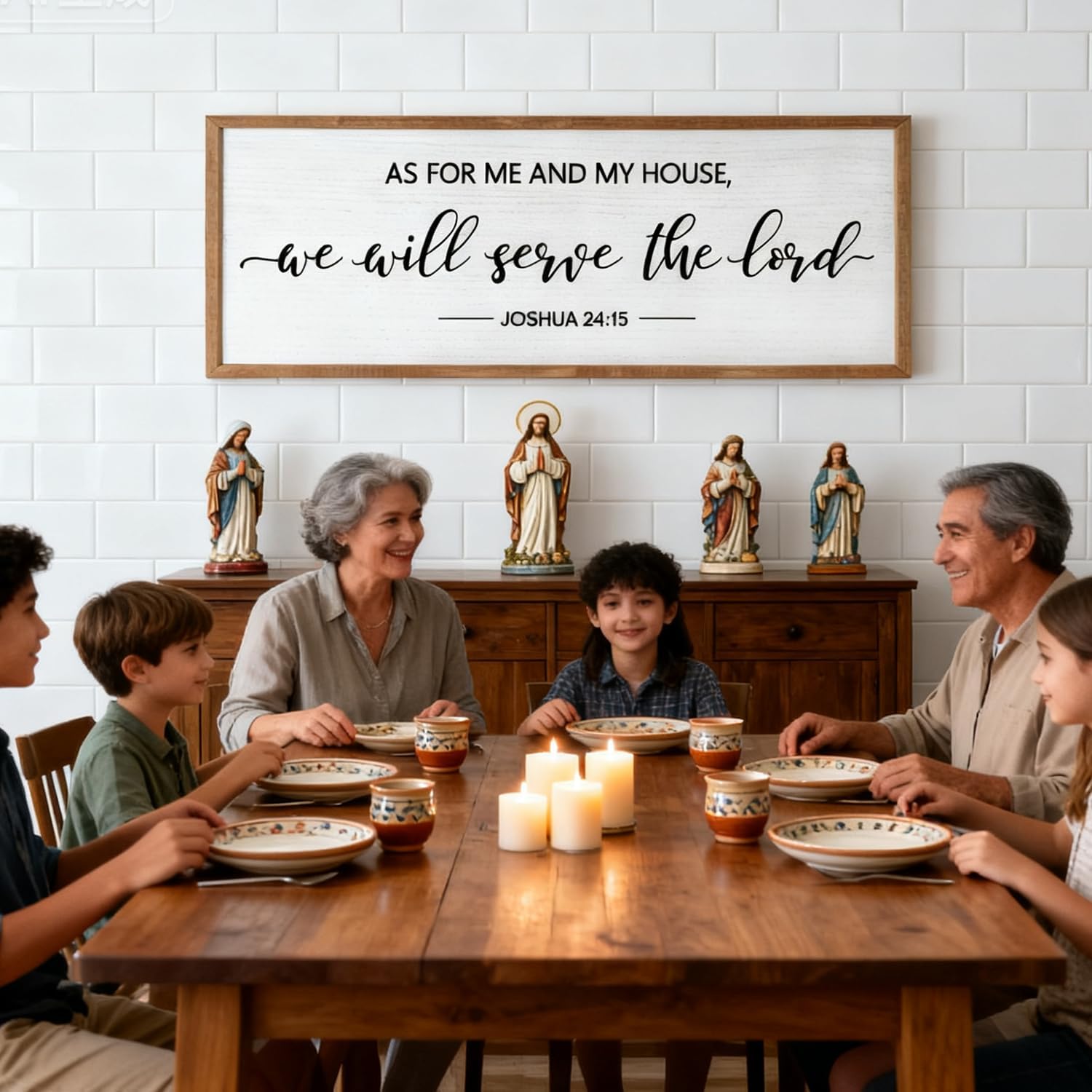 As For Me And My House Wall Art: 40 x 15 Inch Framed Christian Scripture Sign, Joshua 24:15 Bible Verse Rustic Wooden Wall Decor, Horizontal Religious Farmhouse Decor for Living Room Bedroom