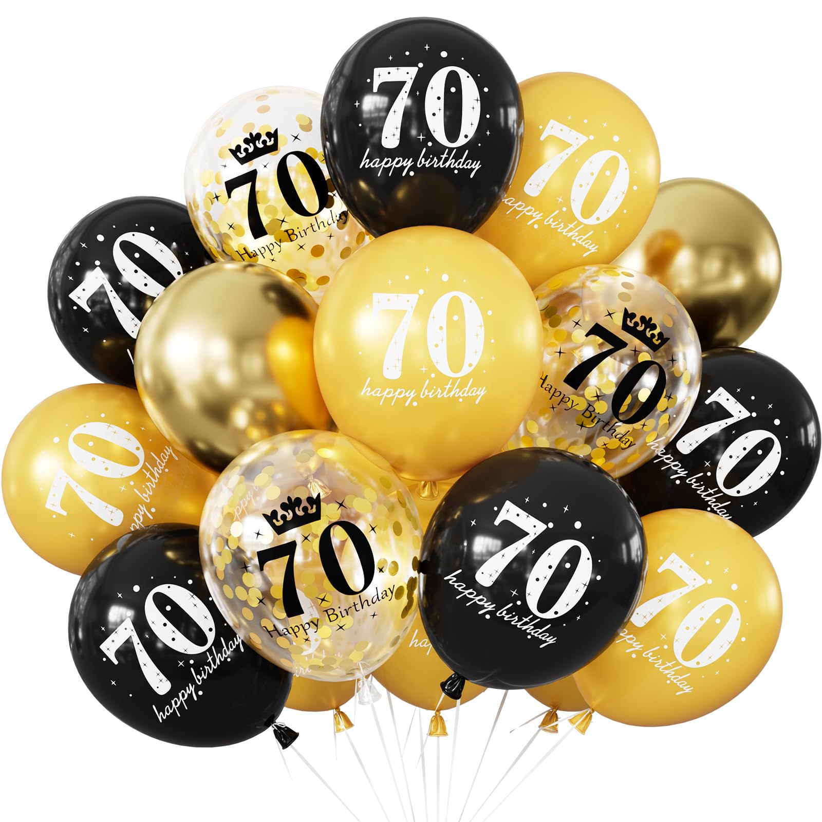 Adeyoo 70th Birthday Balloons, 24 Pcs Black and Gold Balloons for Men Women