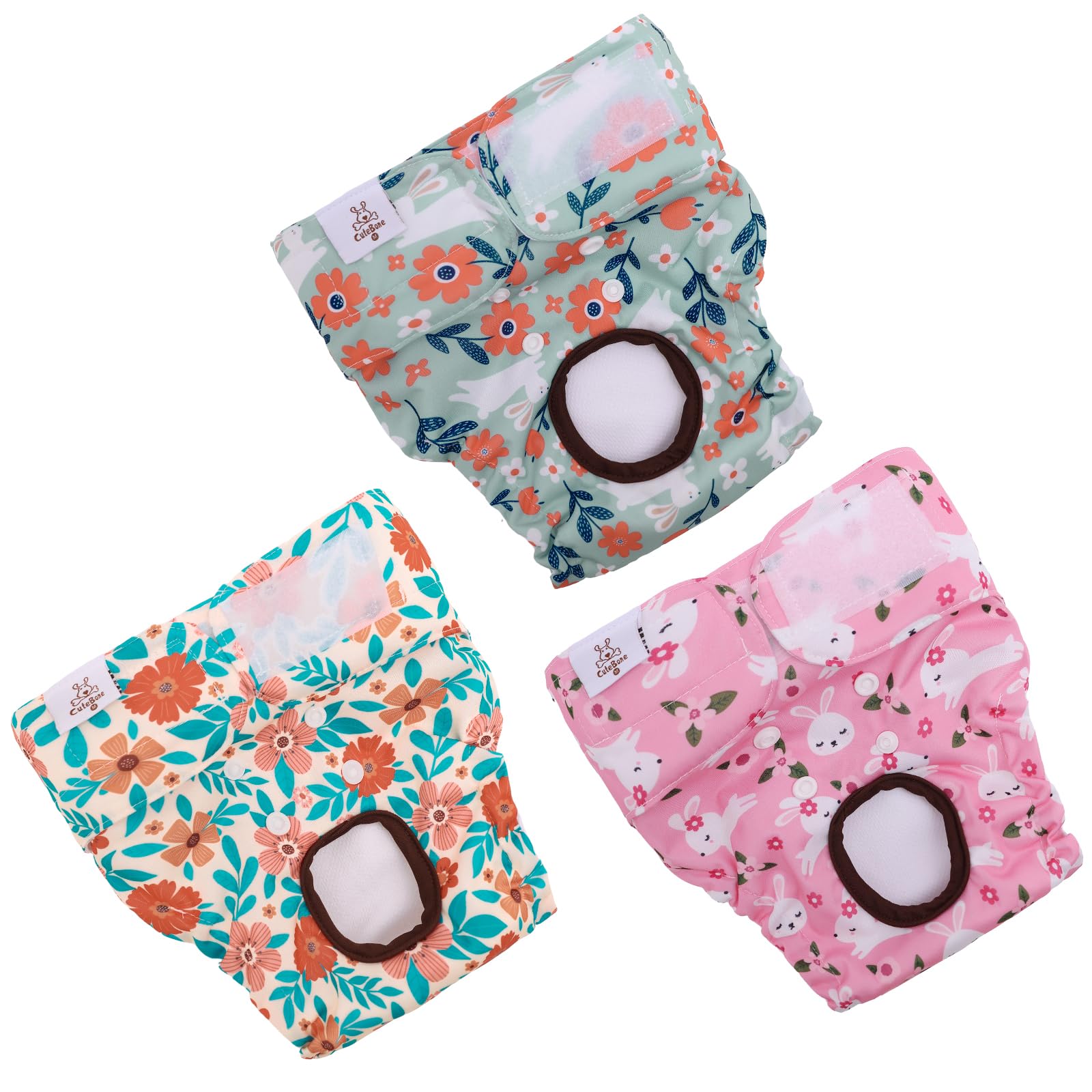 CuteBone Dog Diapers Female Washable Small Medium Large 3 Pack Reusable Doggie Diapers Puppy Period Pants for Doggy Heat Cycle Peeing D68S