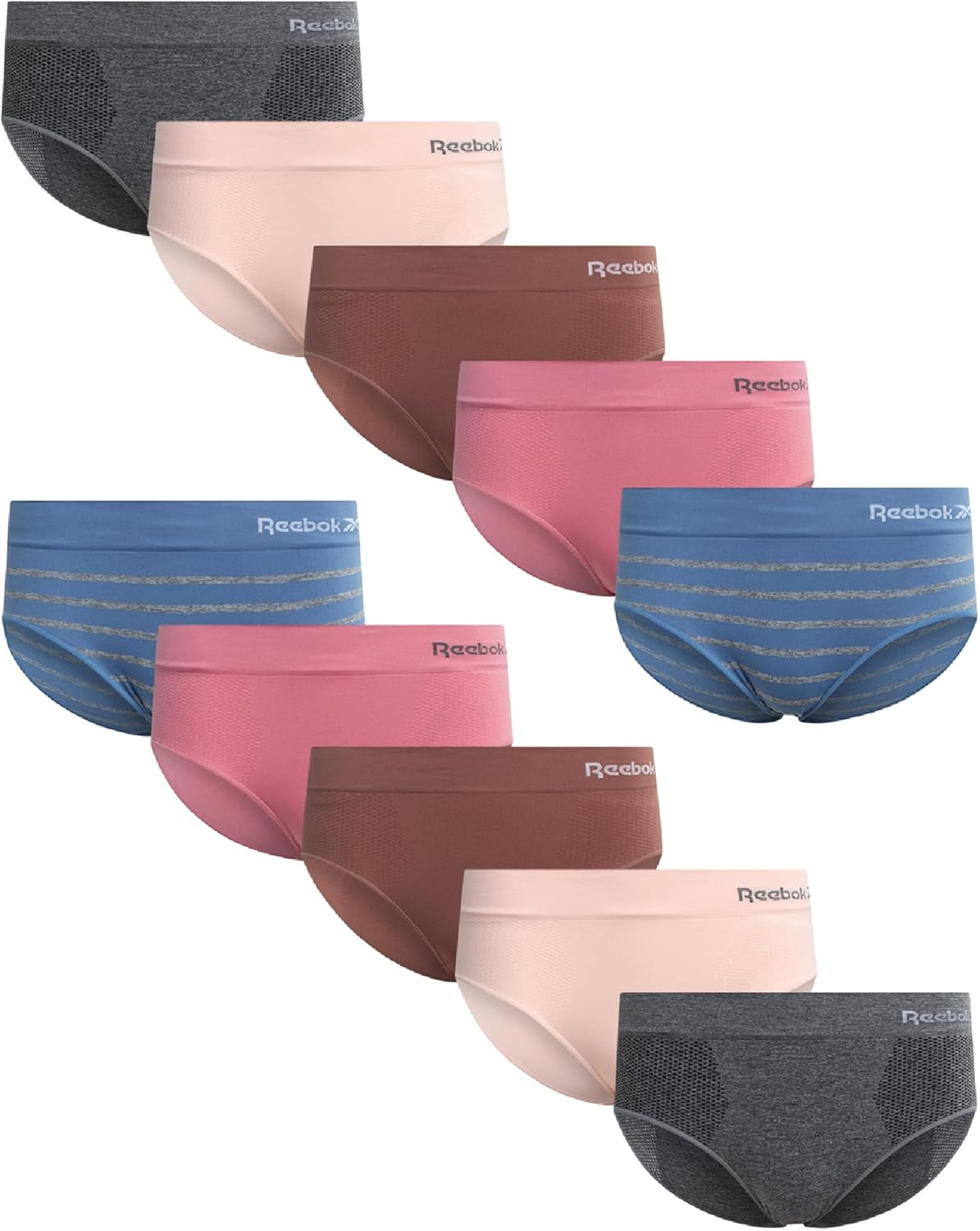 Reebok Hipster Panties for Women - 10 Pack Stretch Performance Seamless Underwear with Relaxed Tag-Free Waistband (S-XL)