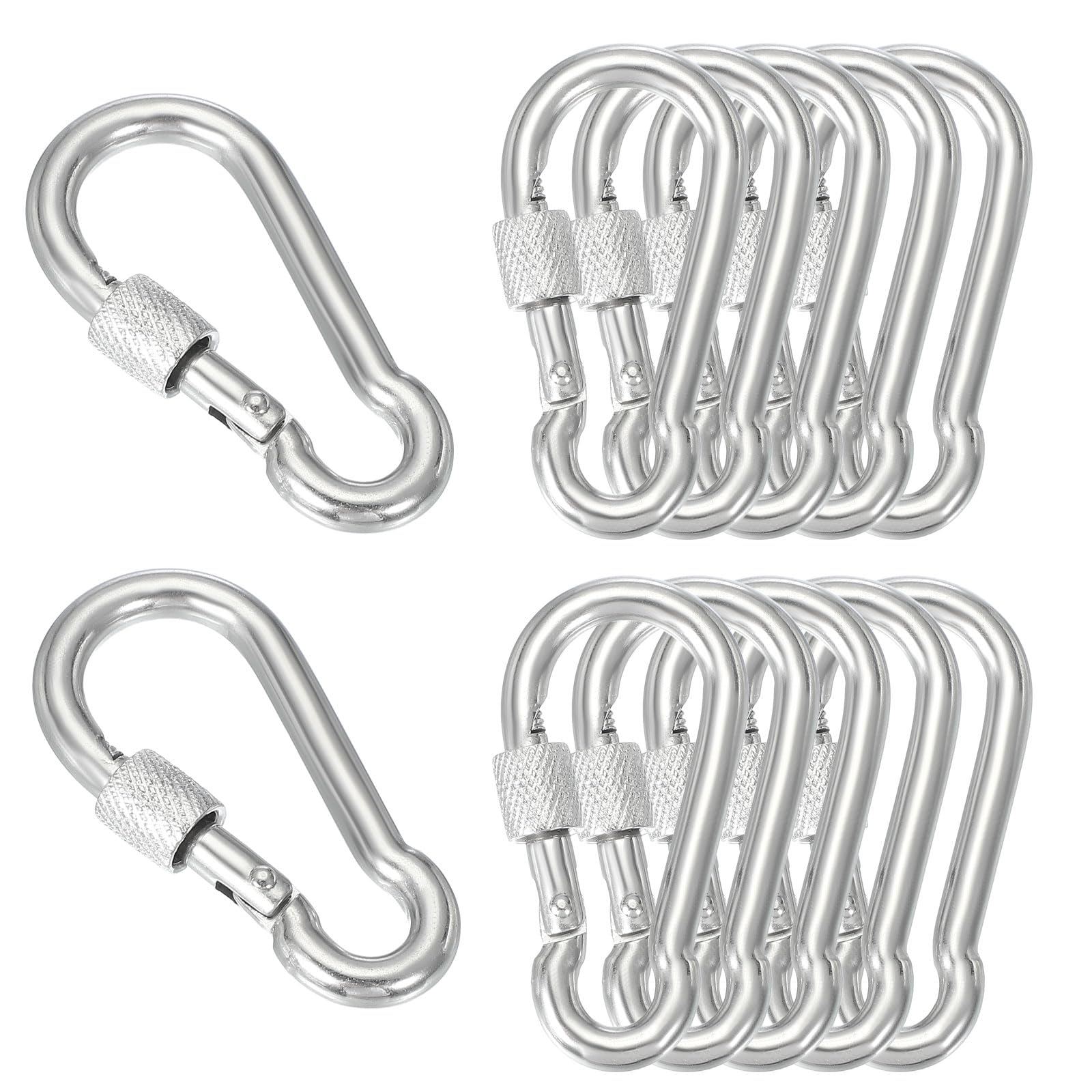 sourcing map Screw Locking Clips M6 2.42 Inch,304 Stainless Steel Spring Snap Hook for Outdoor Lifting Hanging Camping Swing Hammock Hiking Quick Link Pack of 10
