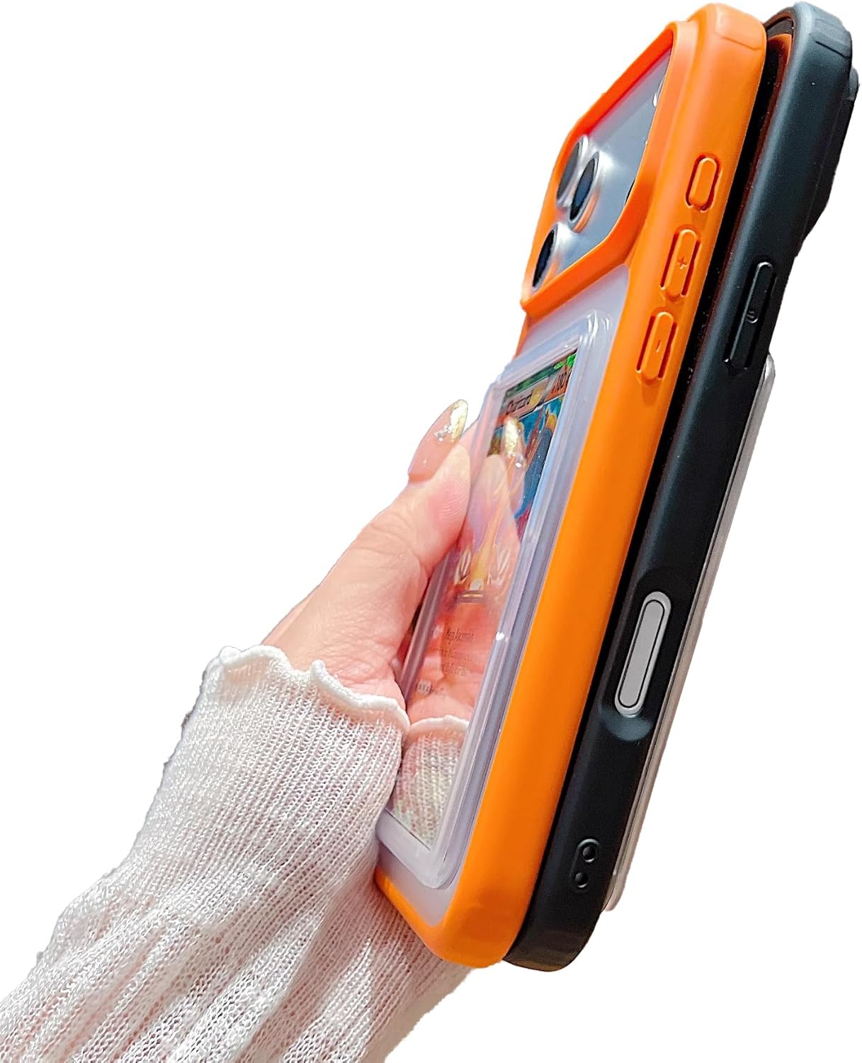 Card/Photo Display Phone Case for iPhone | TCG/Picture Display Top Loaders & Sleeves | Compatible Pokemon Cards, Sports, One Piece, Magic (Orange, iPhone 17 Pro Max)