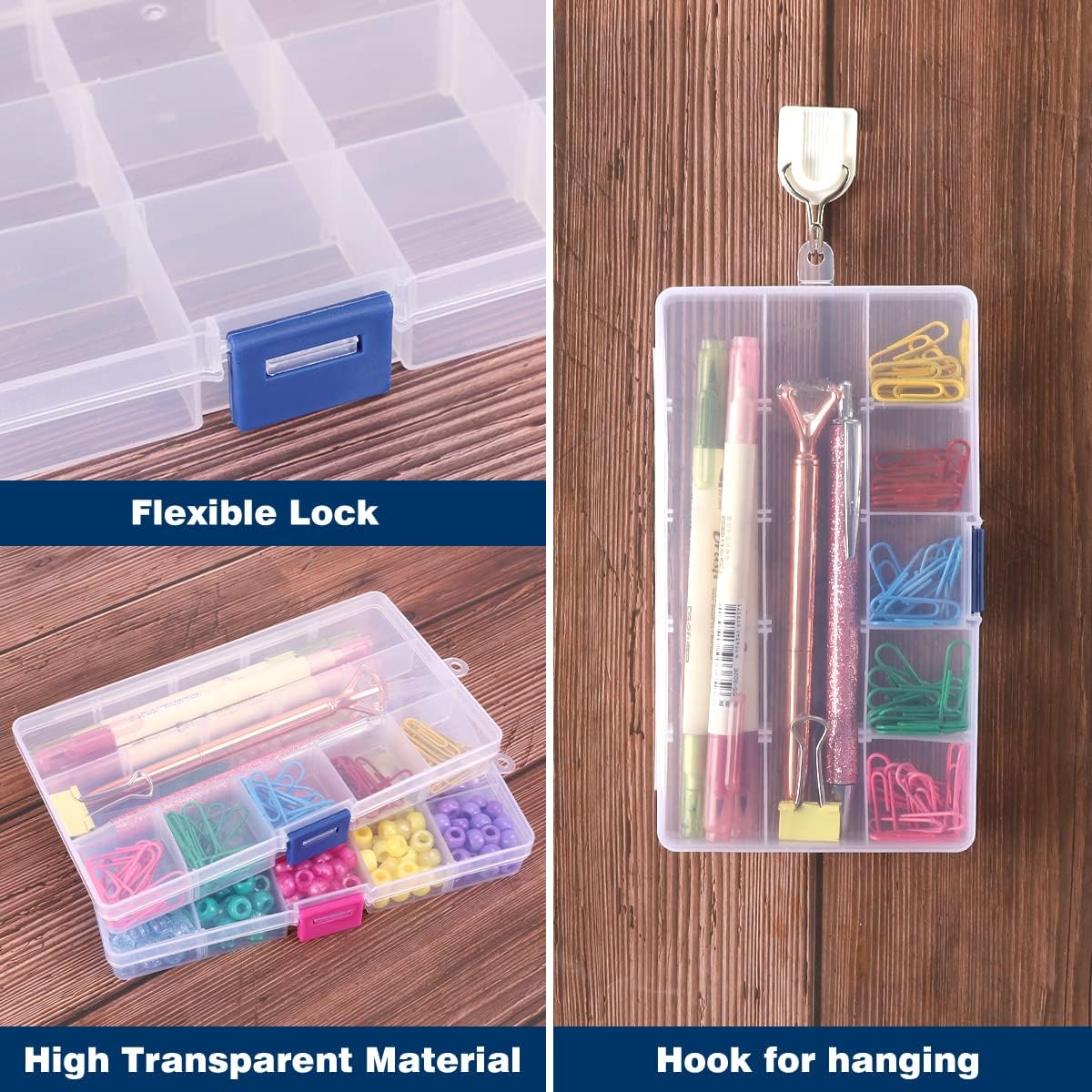 SGHUO Jewelry Organizer Box, 6 Pack 15-Grid Storage Boxes with Removable Dividers for Art and Crafts, 2 Colors