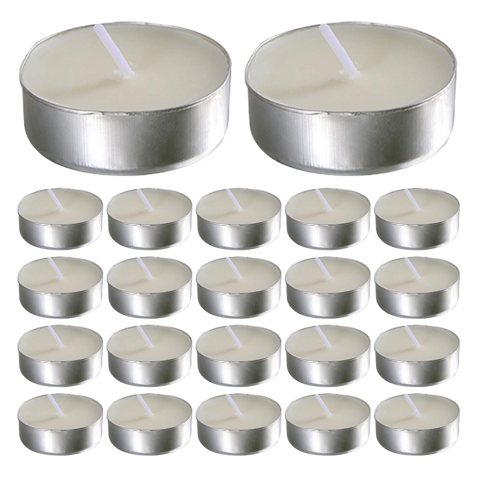 Operitacx 150 Unidades Velas de Té sin Humo para Bodas y Cenas, Hechas de Parafina Funda de Aluminio, Decoración Versátil para Ambiente Elegante y Romántico