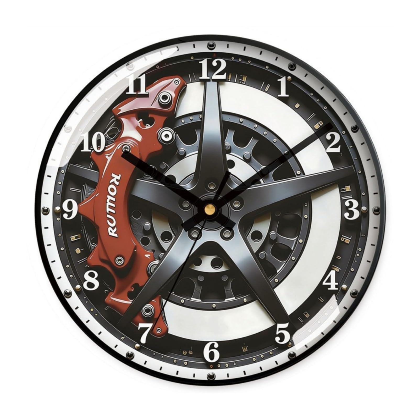 predolo Orologio da Parete Rotondo con Faccia da, 35cm 14 Pollici, Orologio Da Parete Industriale Con Design A Disco Freno, Cornice Nera, Modello 2