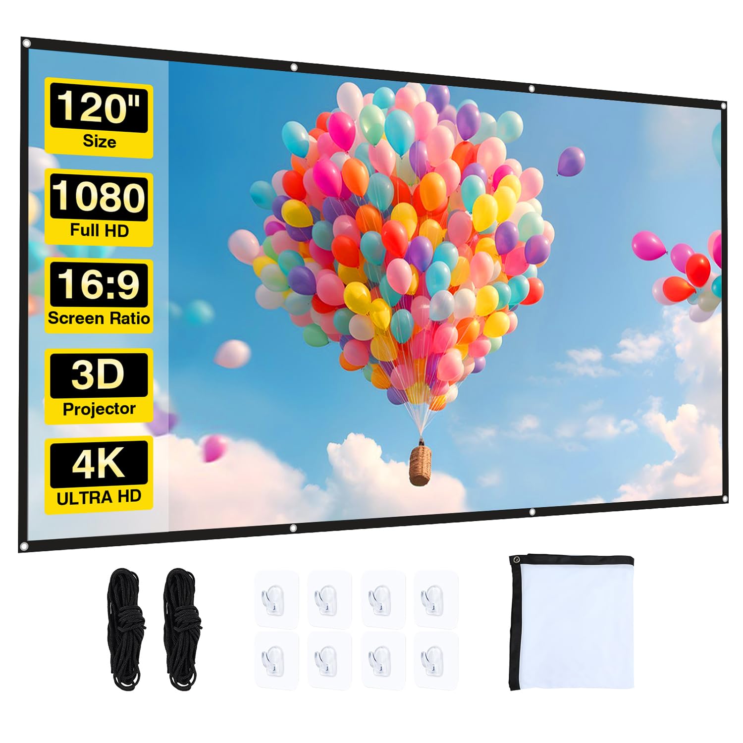 Amazon.com: Projector Screen - 120 inch Projector Screen 16:9 Washable ...