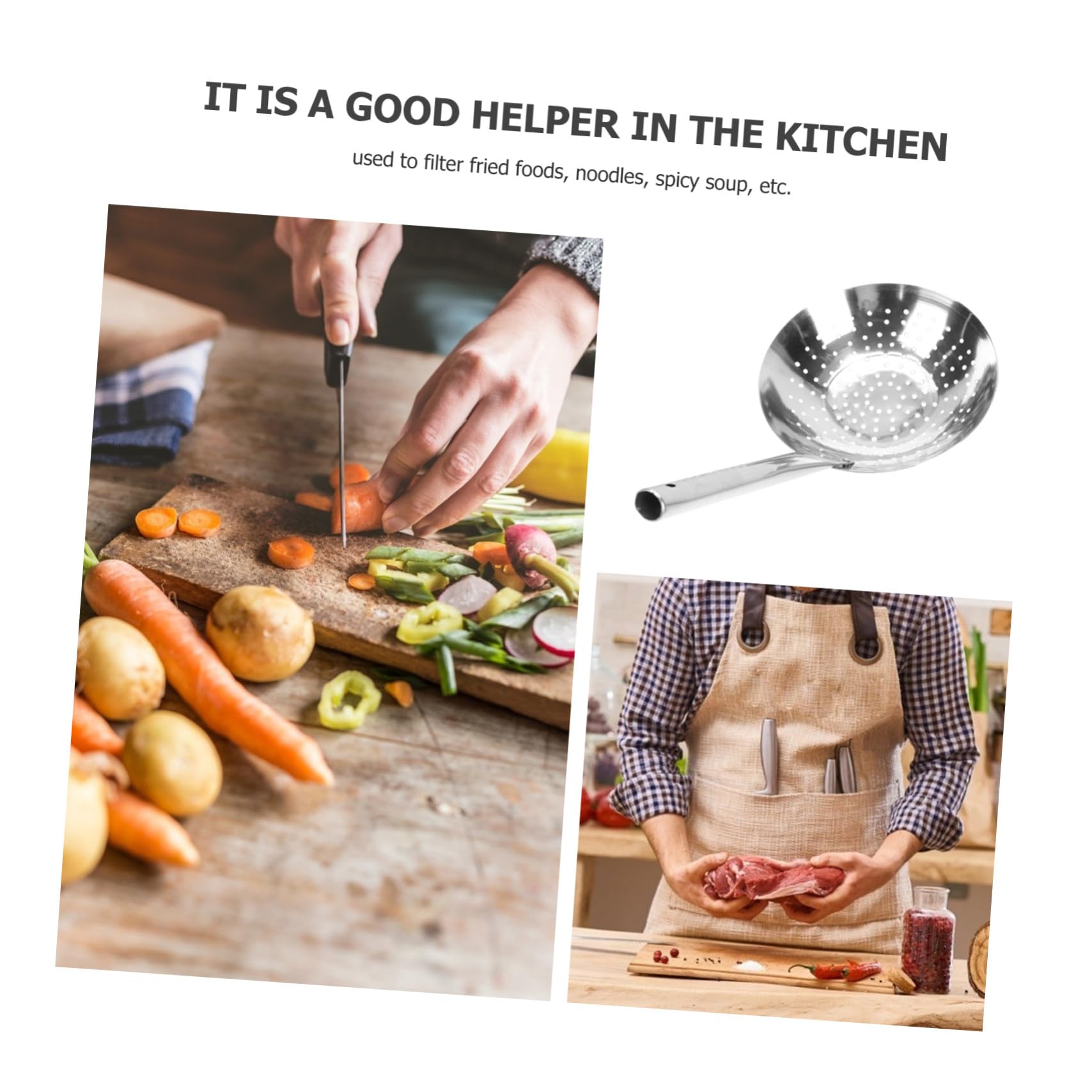 Colador de Acero Inoxidable para Cocina Colador Multifunción para Freír y Escurrir Alimentos Práctico para Familias y Restaurantes Fácil de Limpiar y Almacenar
