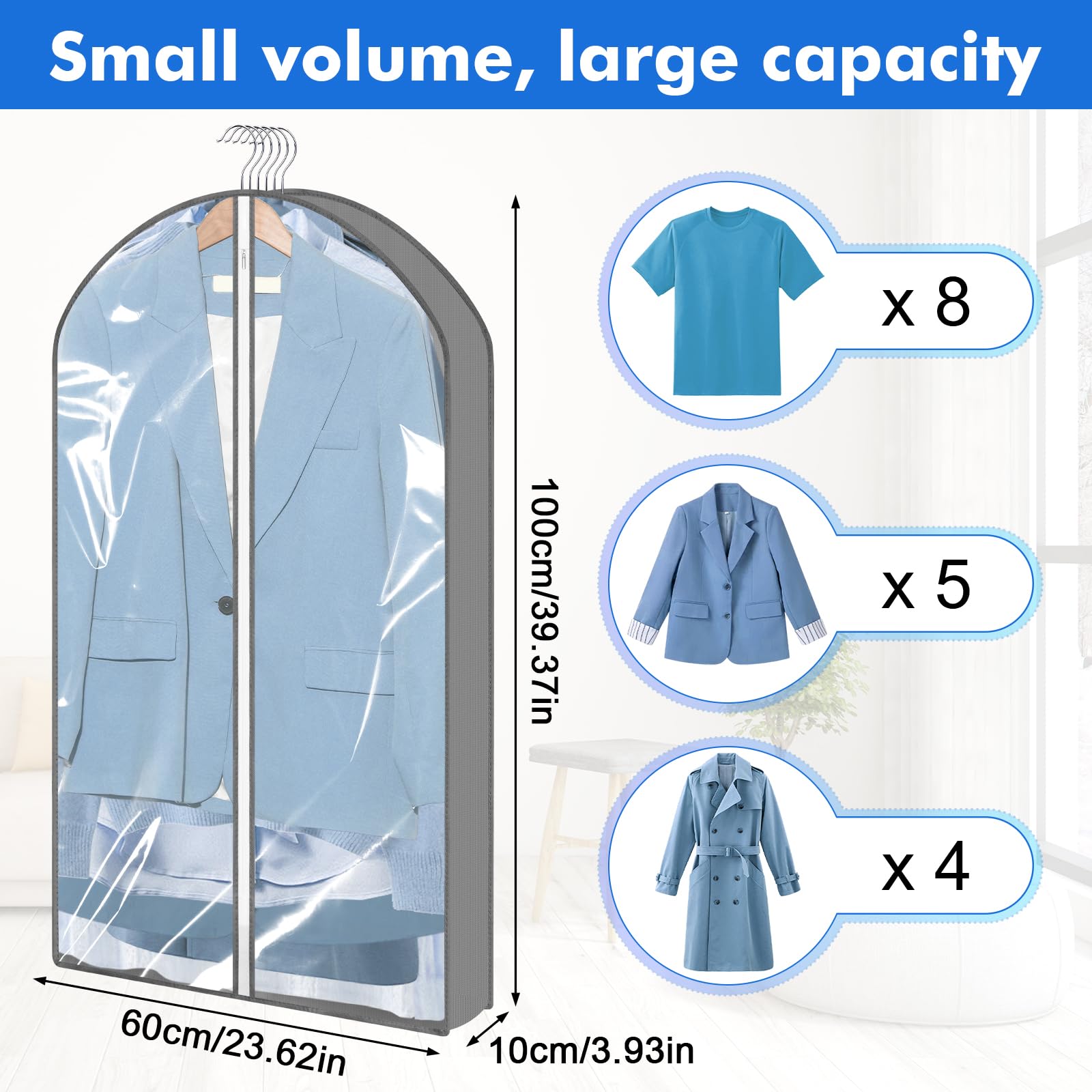 Copriabiti Hejo 4 Pezzi - 60x100 Cm In PVC Trasparente | Impermeabili E Antitarme Con Cerniera - Foto 4